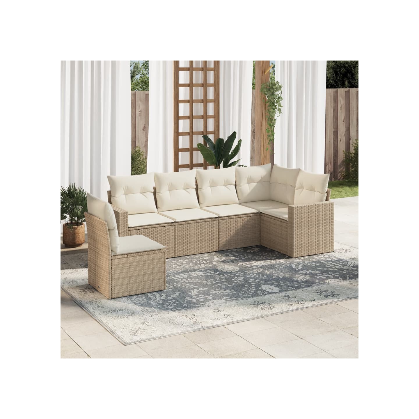 Salon de jardin avec coussins 6 pcs beige résine tressée
