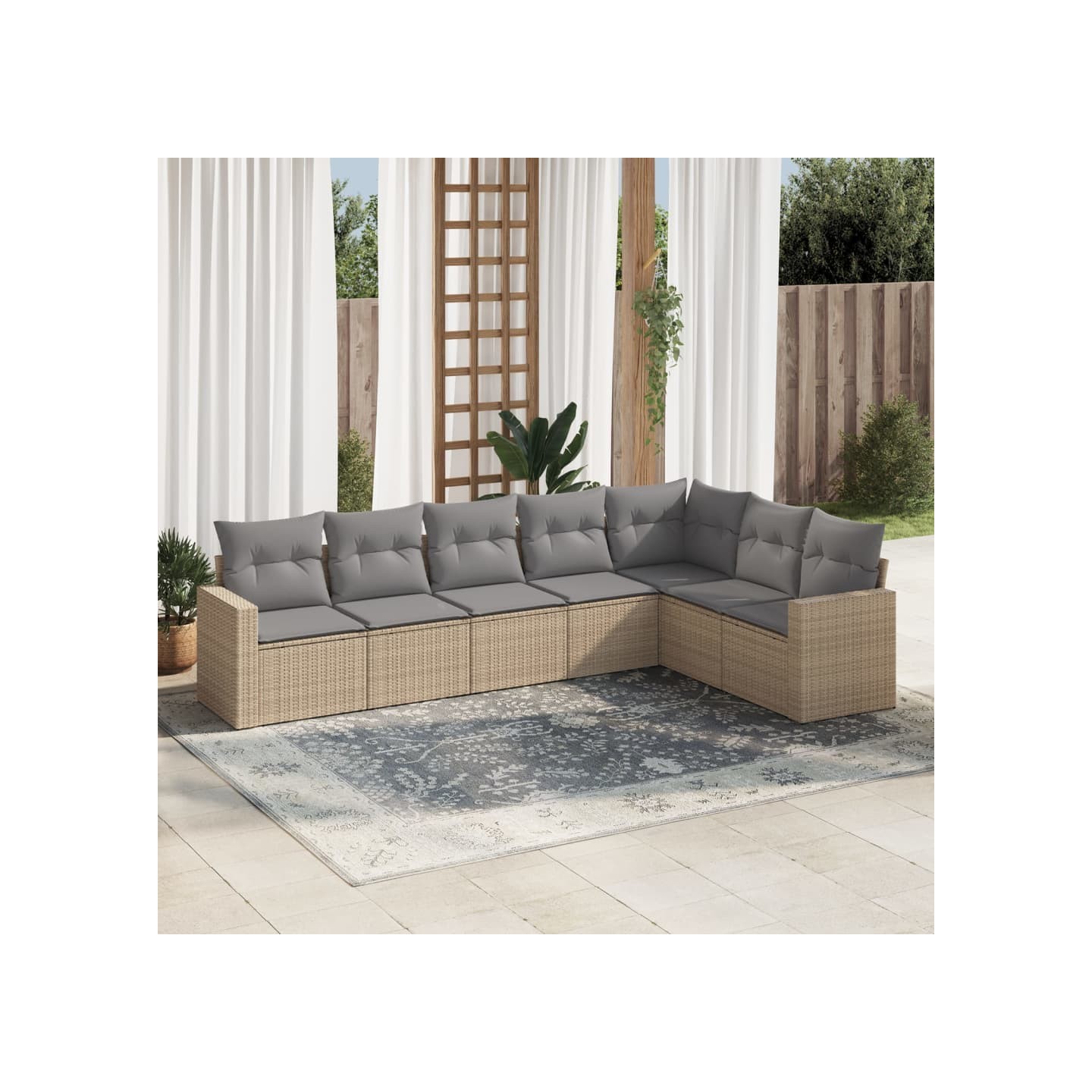 Salon de jardin avec coussins 7 pcs beige résine tressée