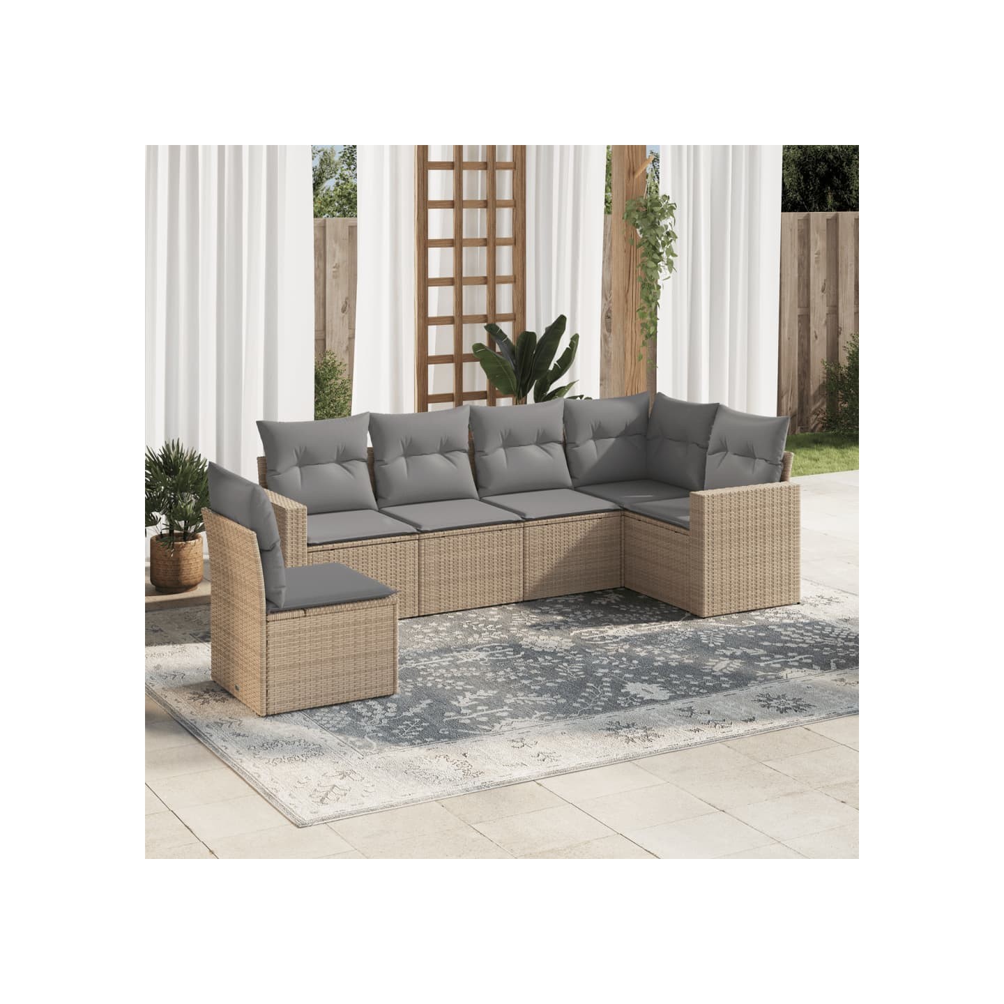 Salon de jardin avec coussins 6 pcs beige résine tressée