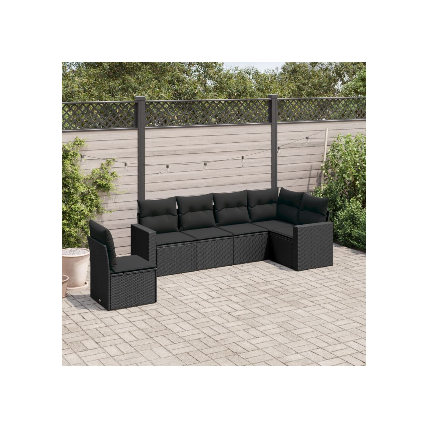 Salon de jardin 6 pcs avec coussins noir résine tressée