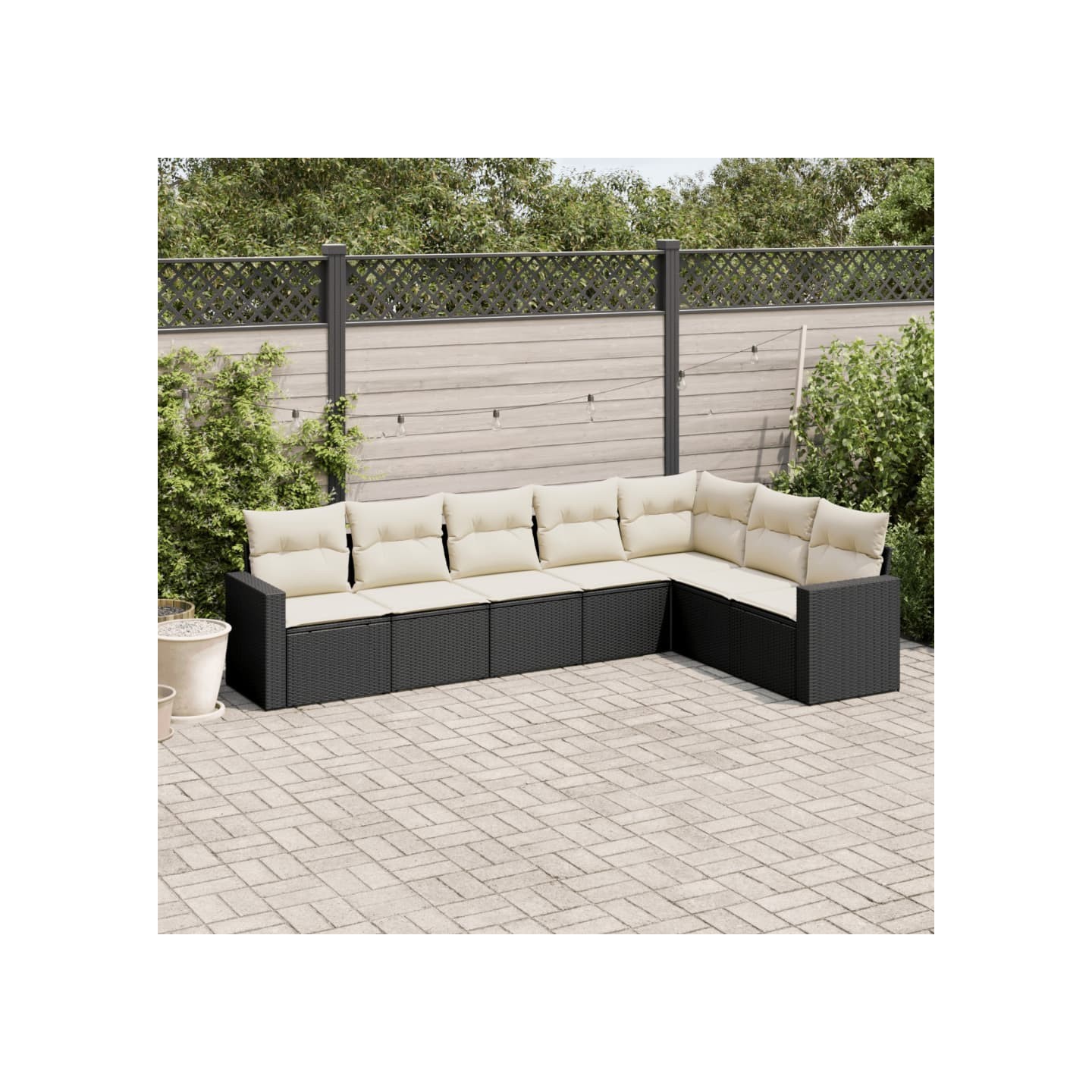 Salon de jardin 7 pcs avec coussins noir résine tressée