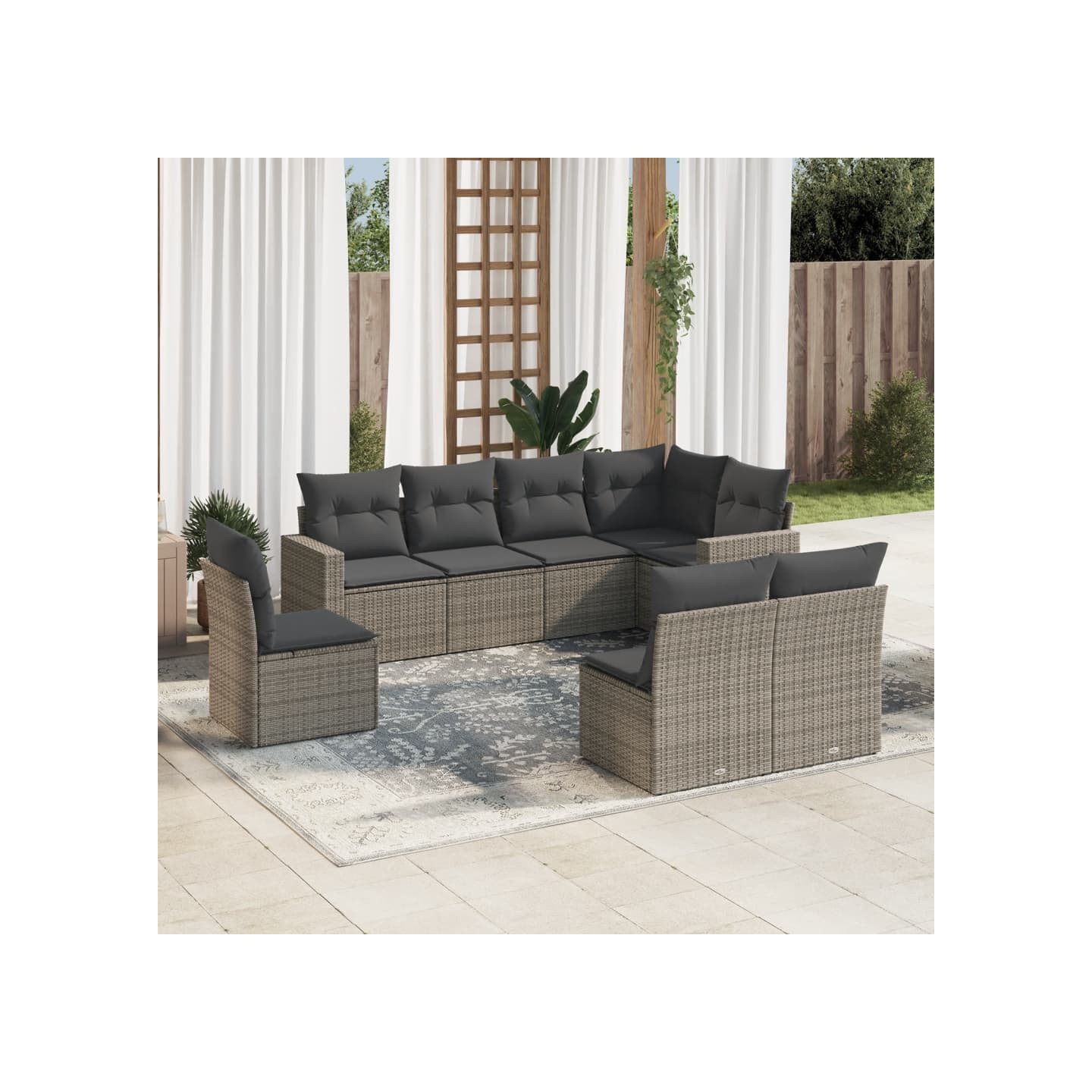 Salon de jardin 8 pcs avec coussins gris résine tressée