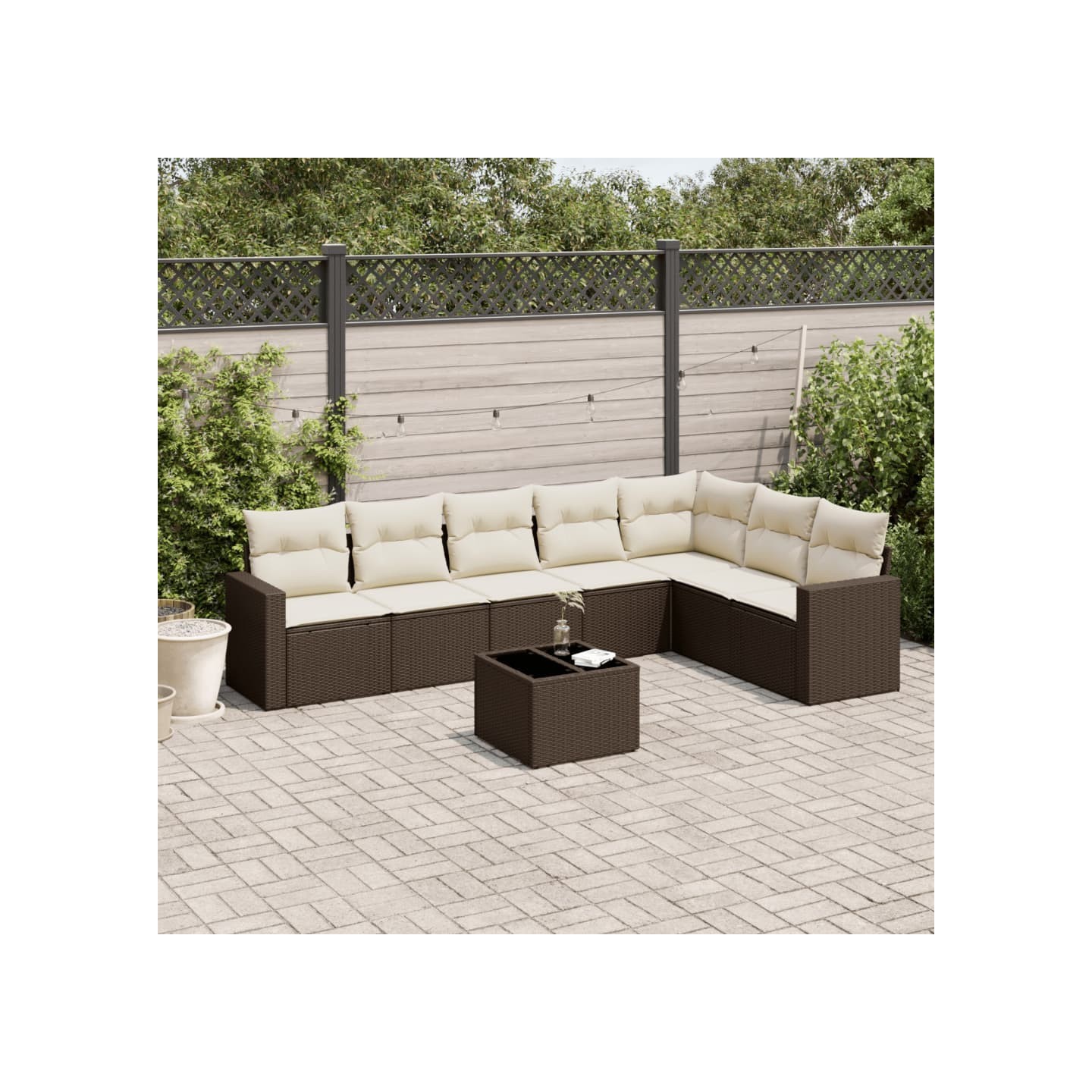 Salon de jardin 8 pcs avec coussins marron résine tressée