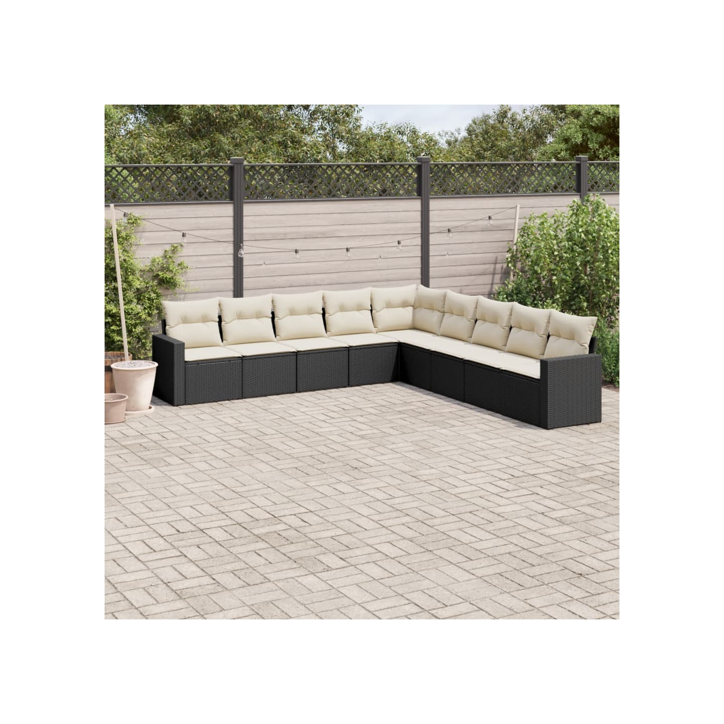 Salon de jardin 9 pcs avec coussins noir résine tressée