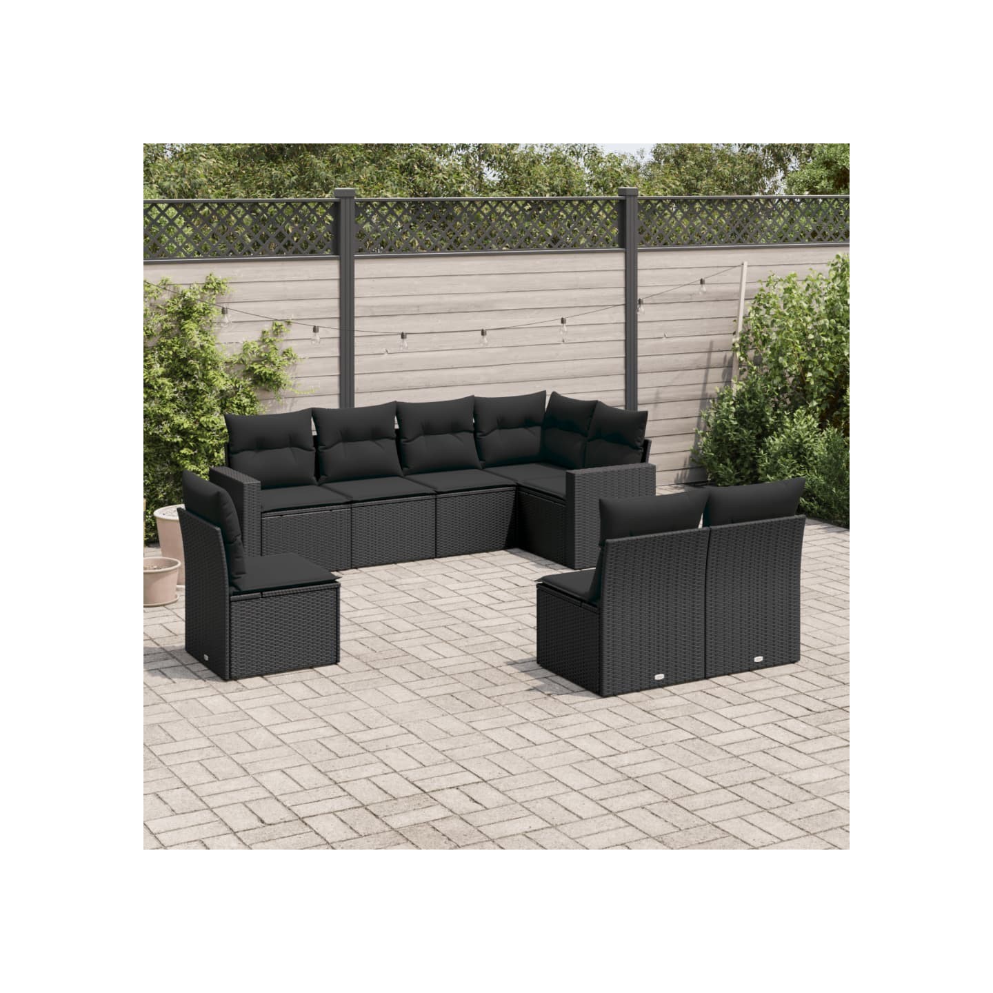 Salon de jardin 8 pcs avec coussins noir résine tressée