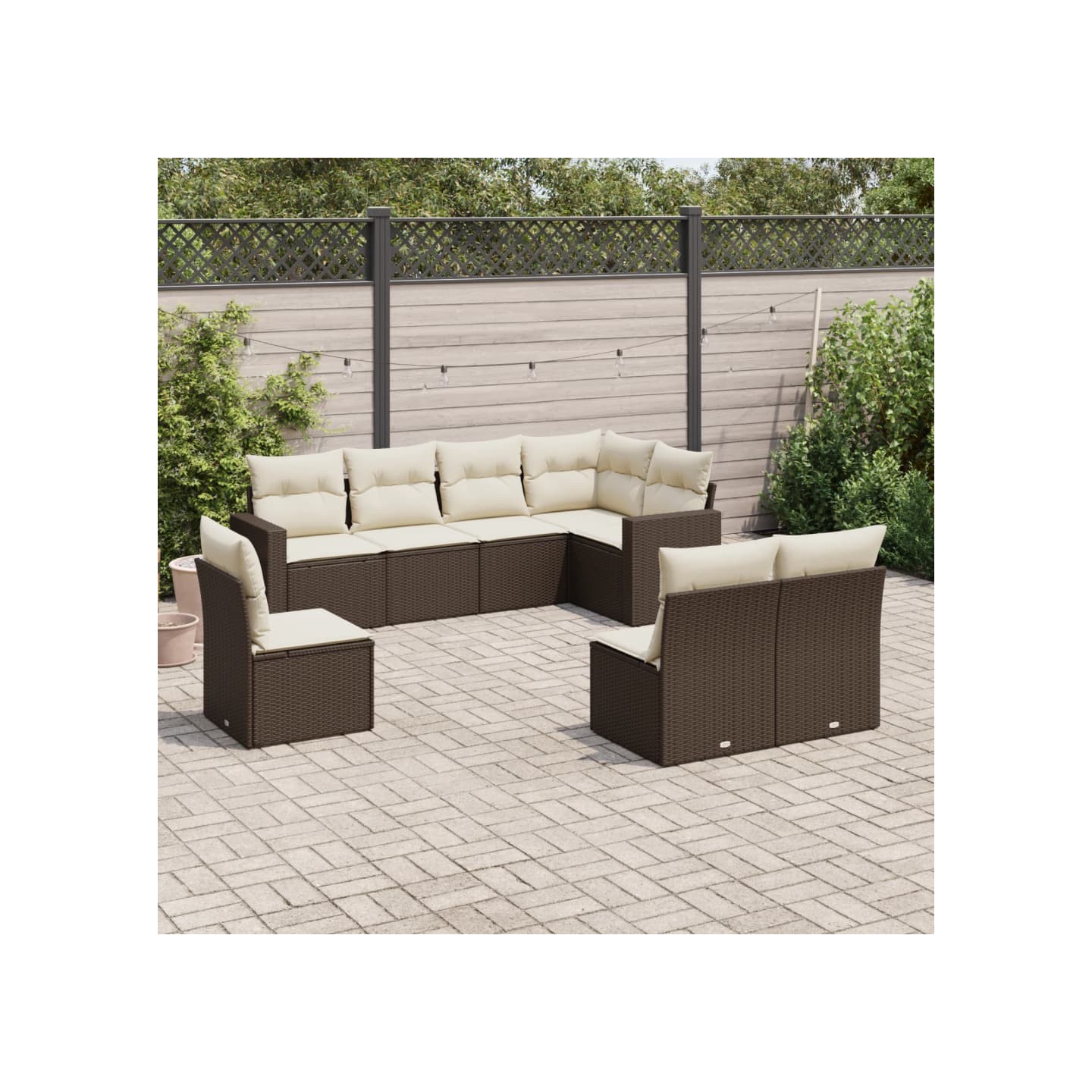 Salon de jardin 8 pcs avec coussins marron résine tressée