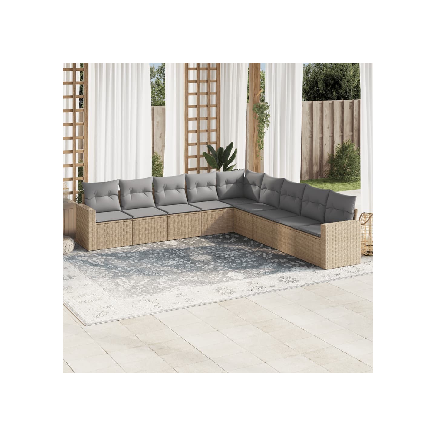 Salon de jardin avec coussins 9 pcs beige résine tressée