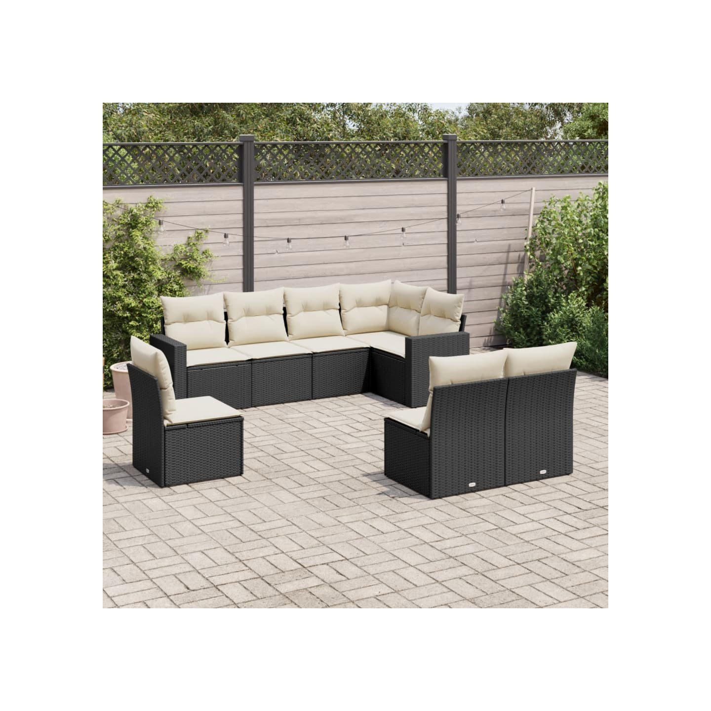 Salon de jardin 8 pcs avec coussins noir résine tressée