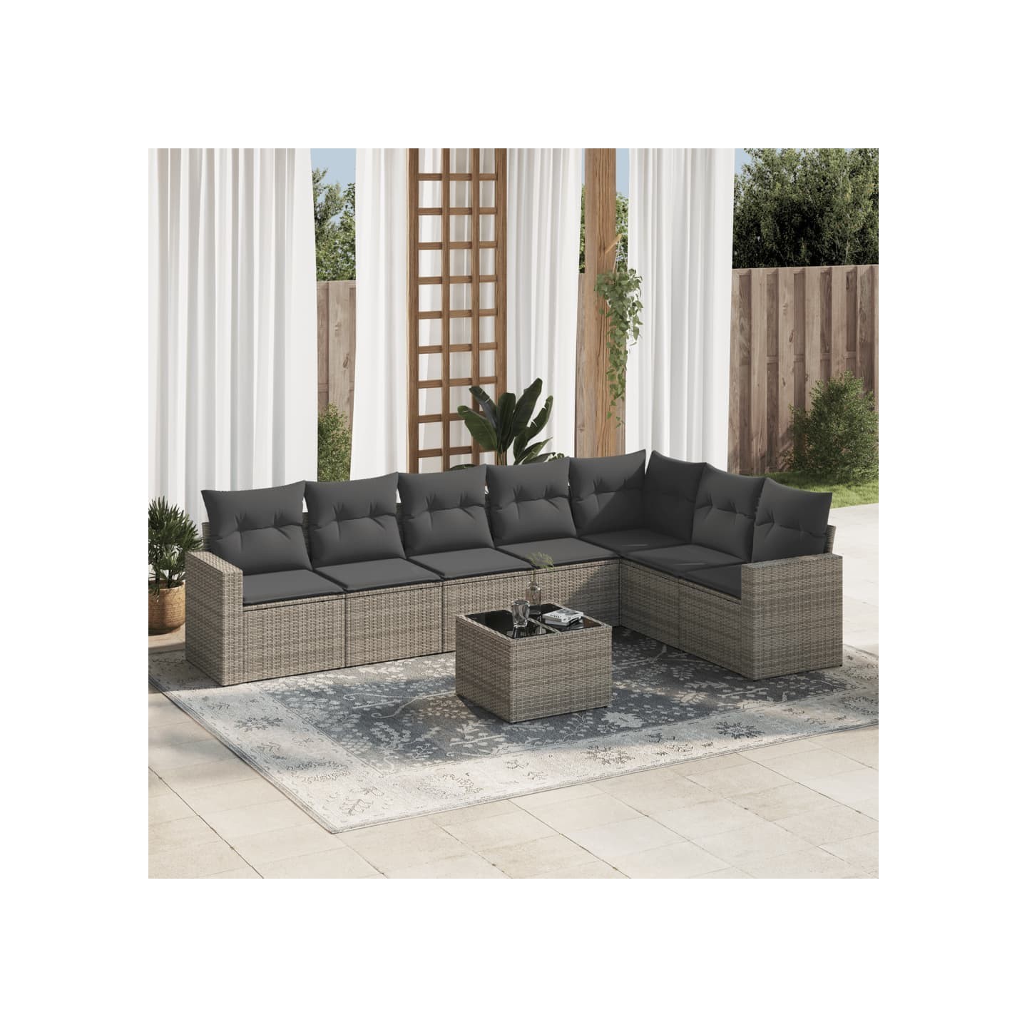 Salon de jardin 8 pcs avec coussins gris résine tressée