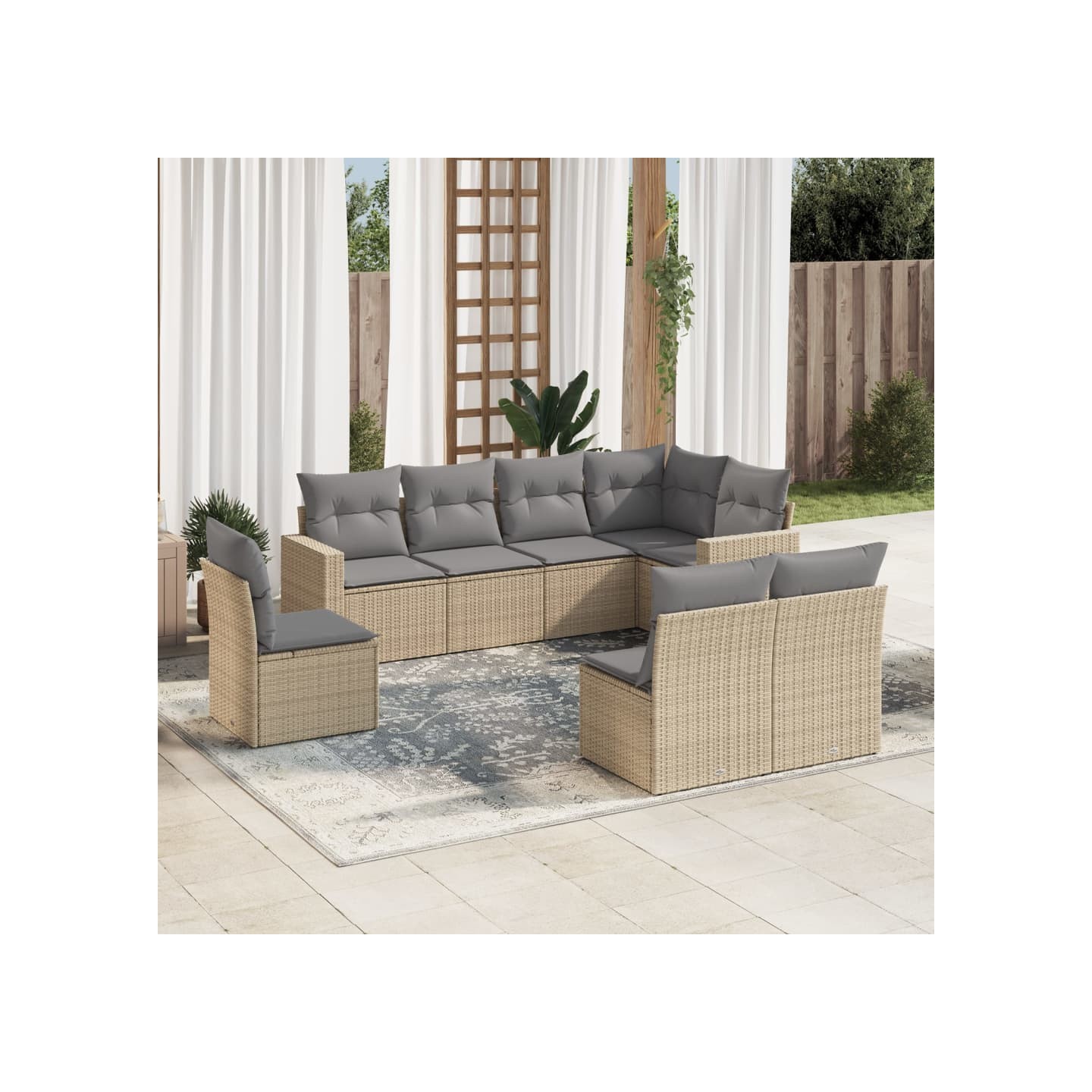 Salon de jardin avec coussins 8 pcs beige résine tressée