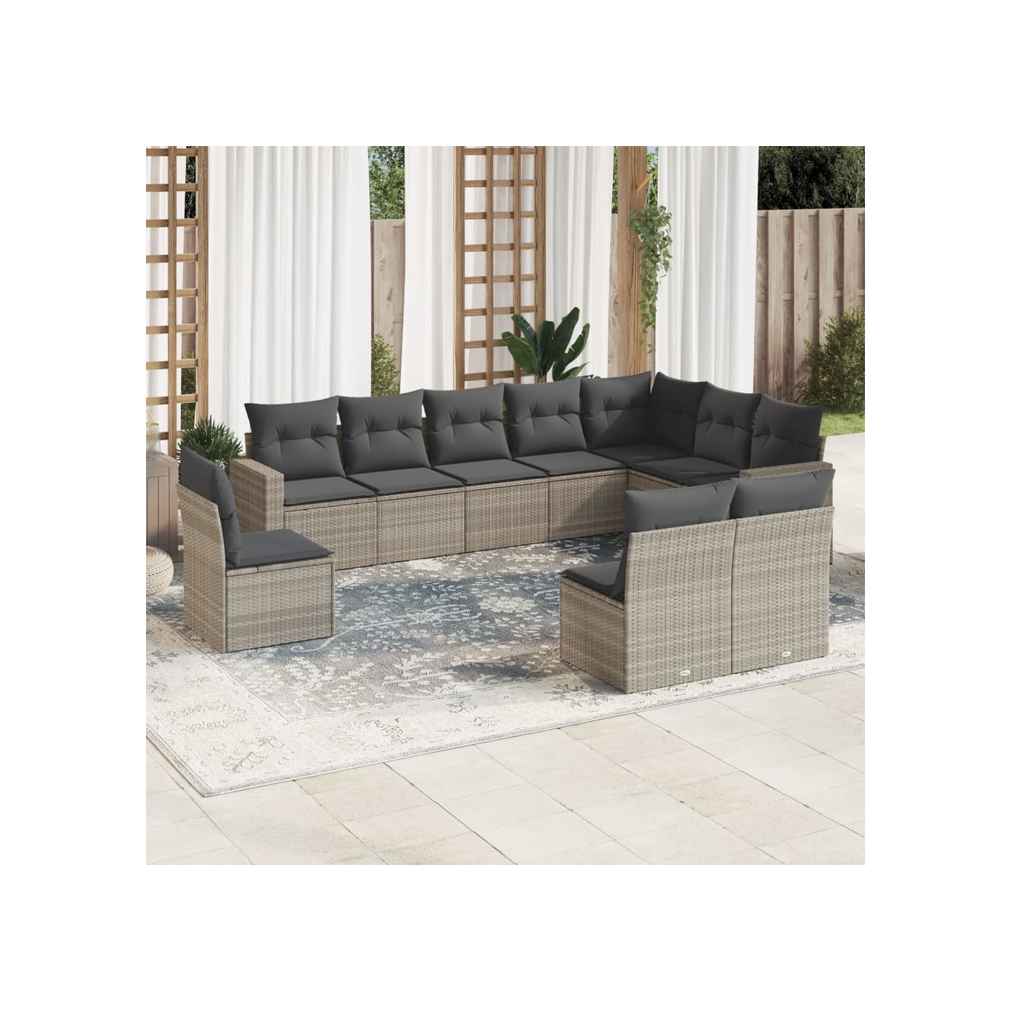Salon de jardin avec coussins 10 pcs gris clair résine tressée