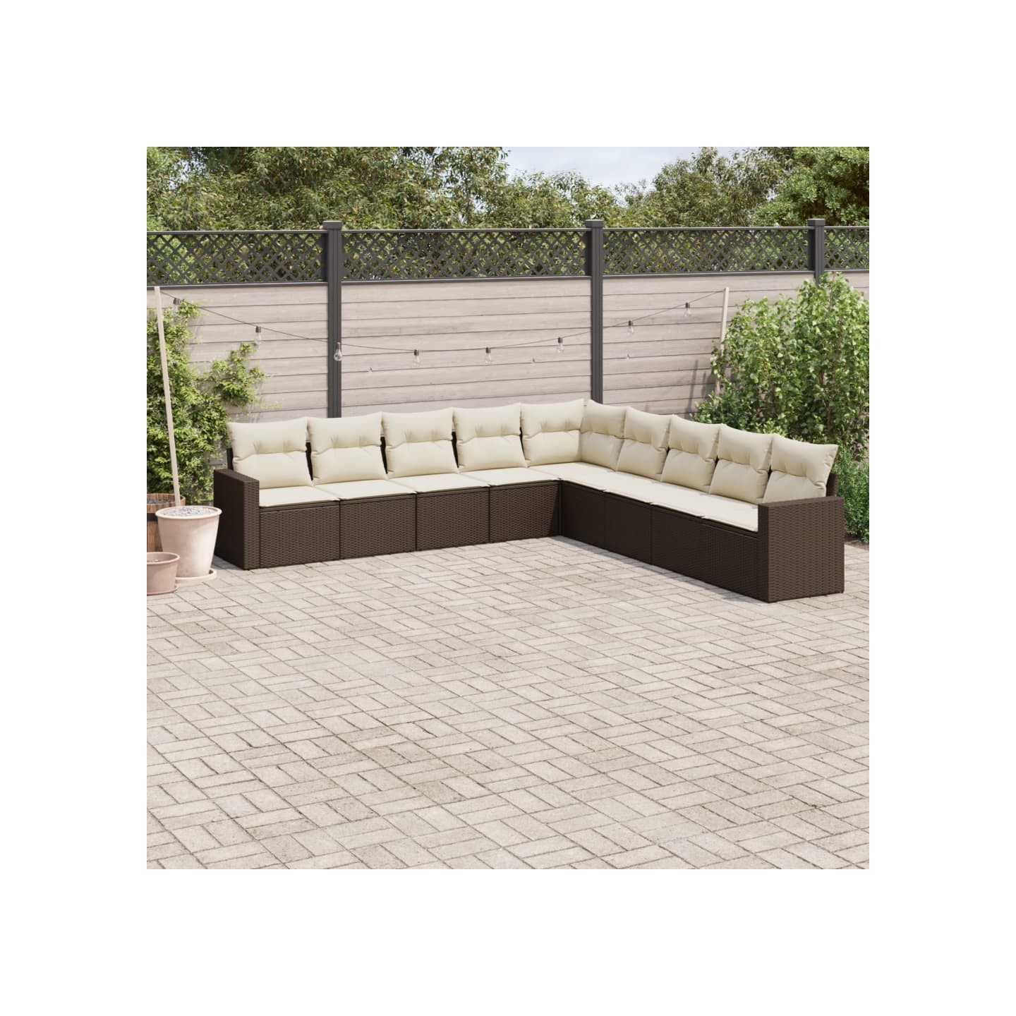 Salon de jardin avec coussins 9 pcs marron résine tressée