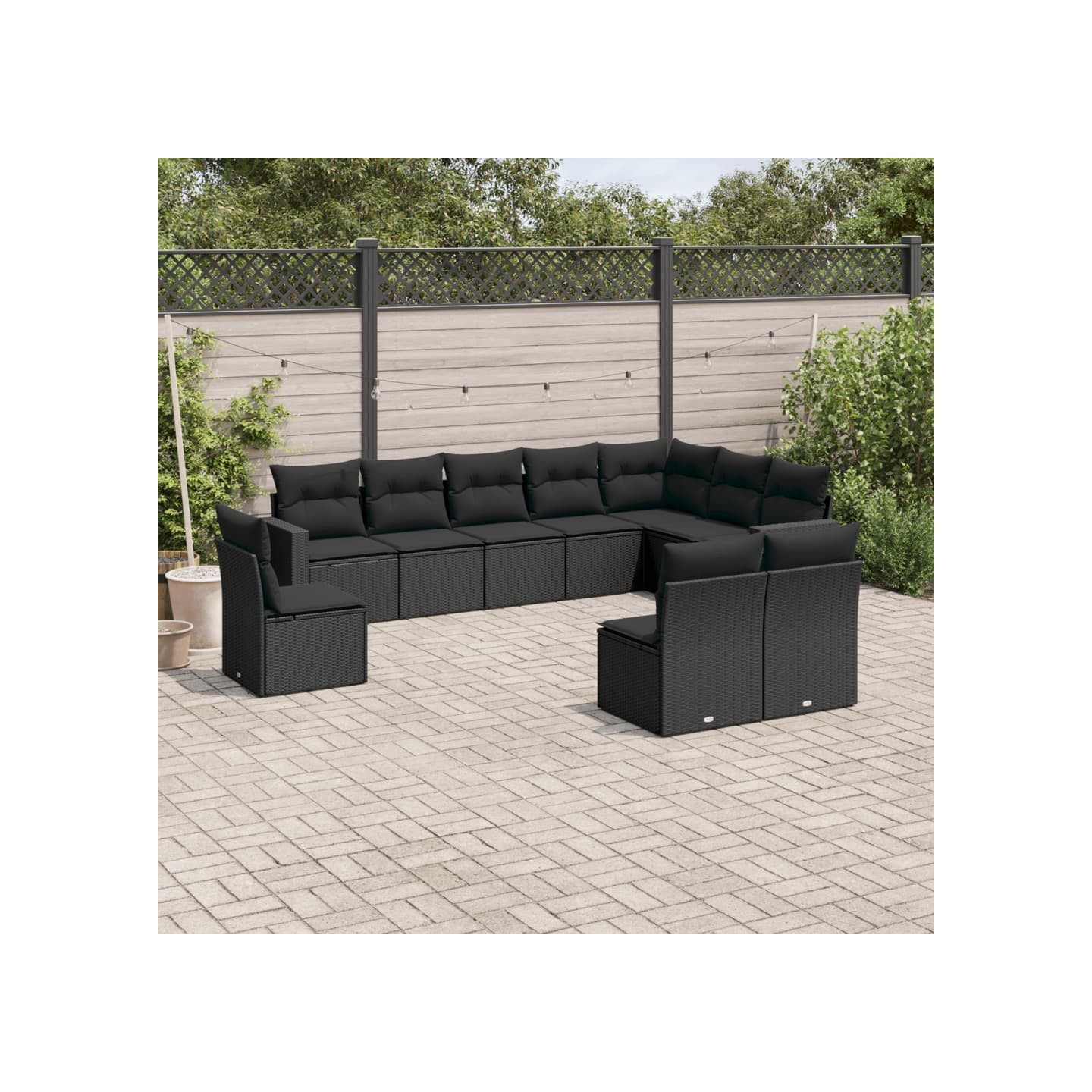 Salon de jardin 10 pcs avec coussins noir résine tressée