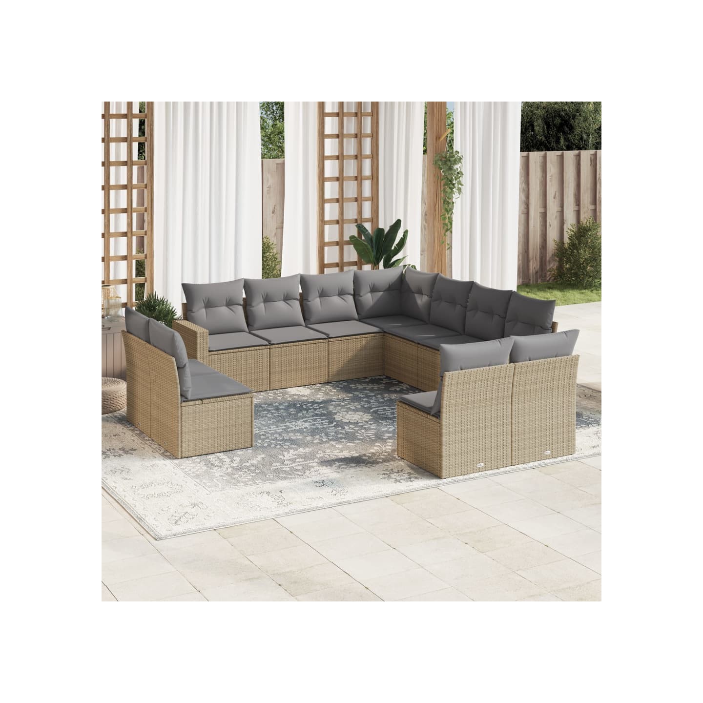 Salon de jardin 11 pcs avec coussins beige résine tressée