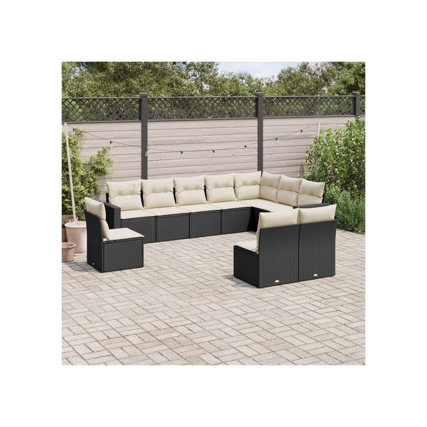 Salon de jardin 10 pcs avec coussins noir résine tressée