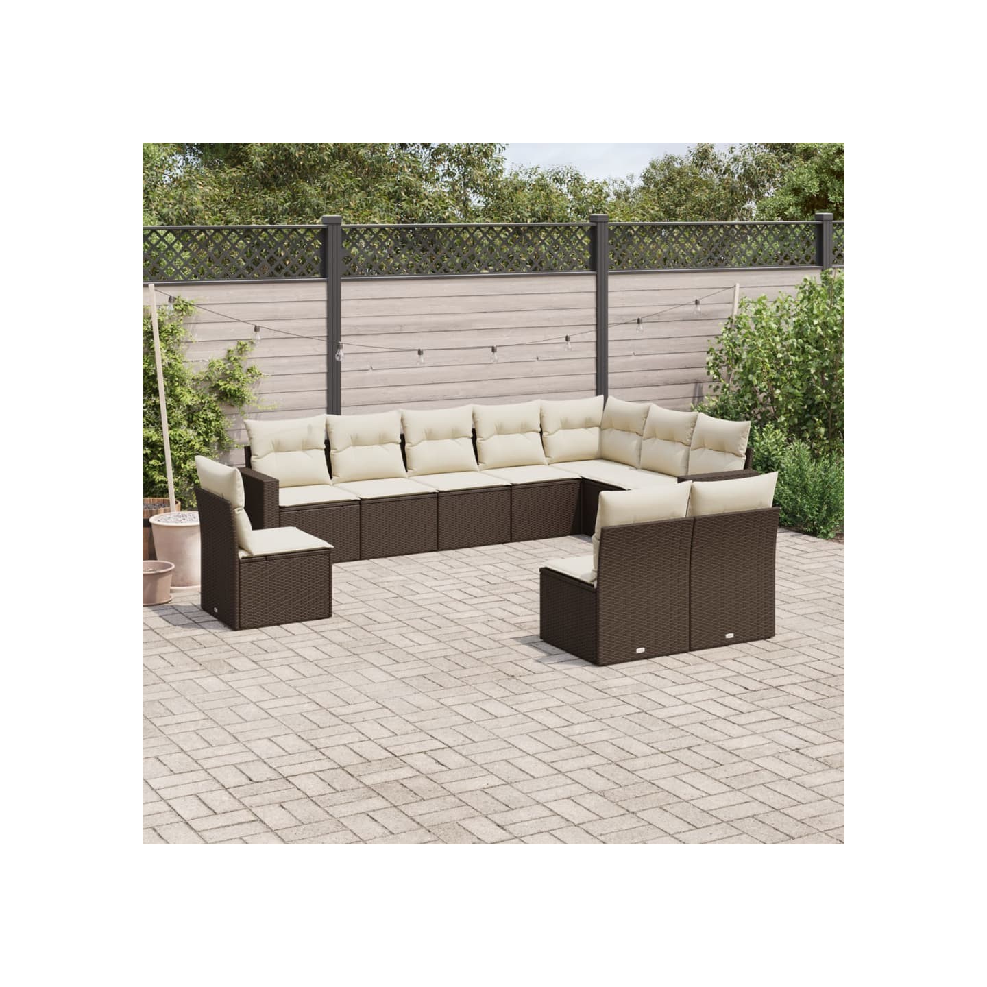 Salon de jardin 10 pcs avec coussins marron résine tressée