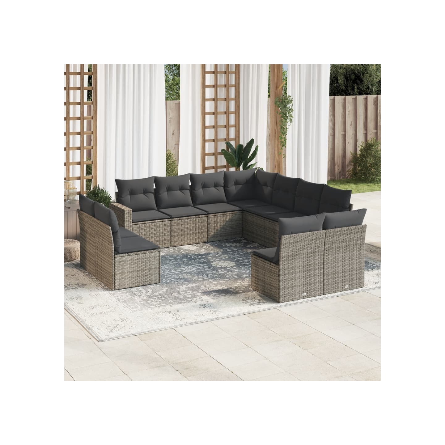 Salon de jardin 11 pcs avec coussins gris résine tressée