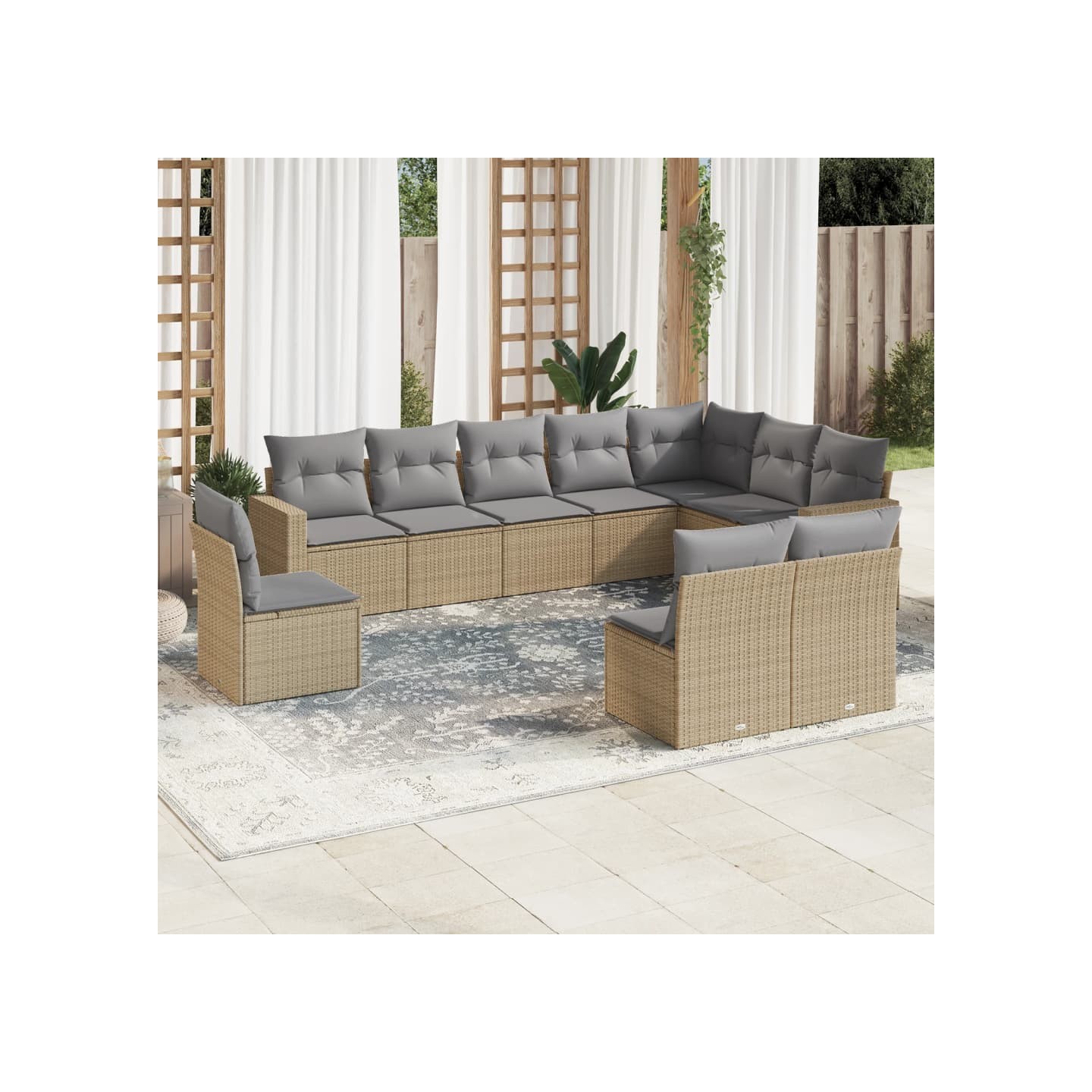 Salon de jardin avec coussins 10 pcs beige résine tressée
