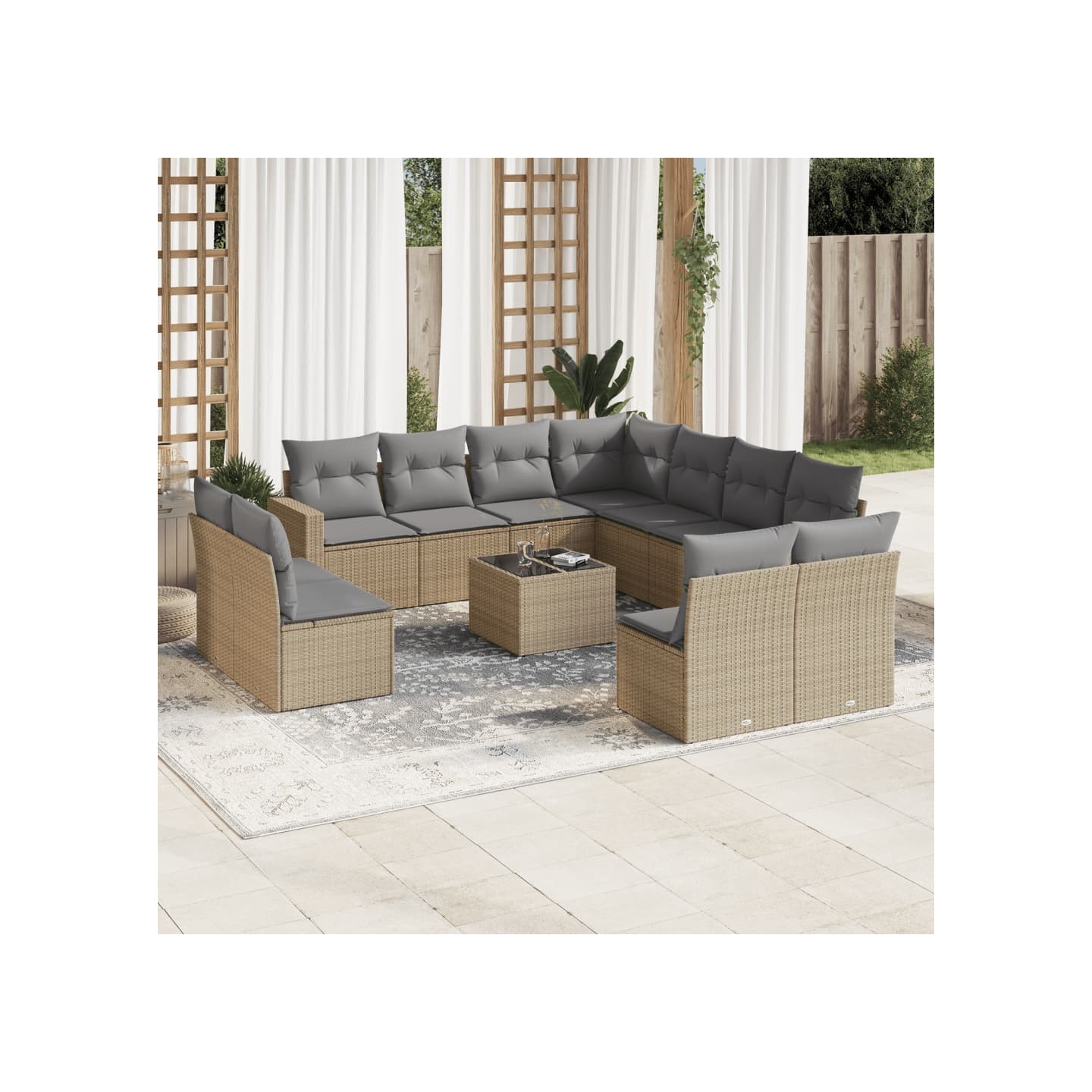 Salon de jardin avec coussins 12 pcs beige résine tressée