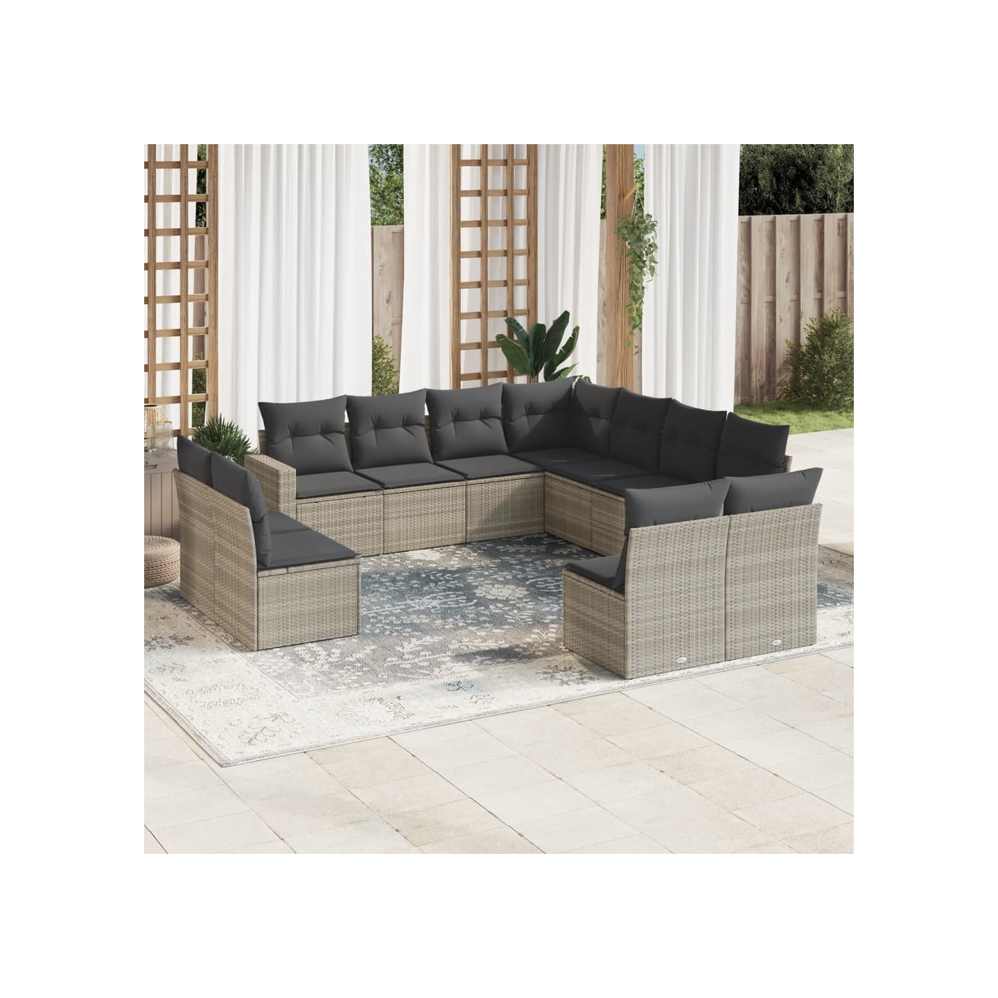 Salon de jardin 11 pcs avec coussins gris clair résine tressée
