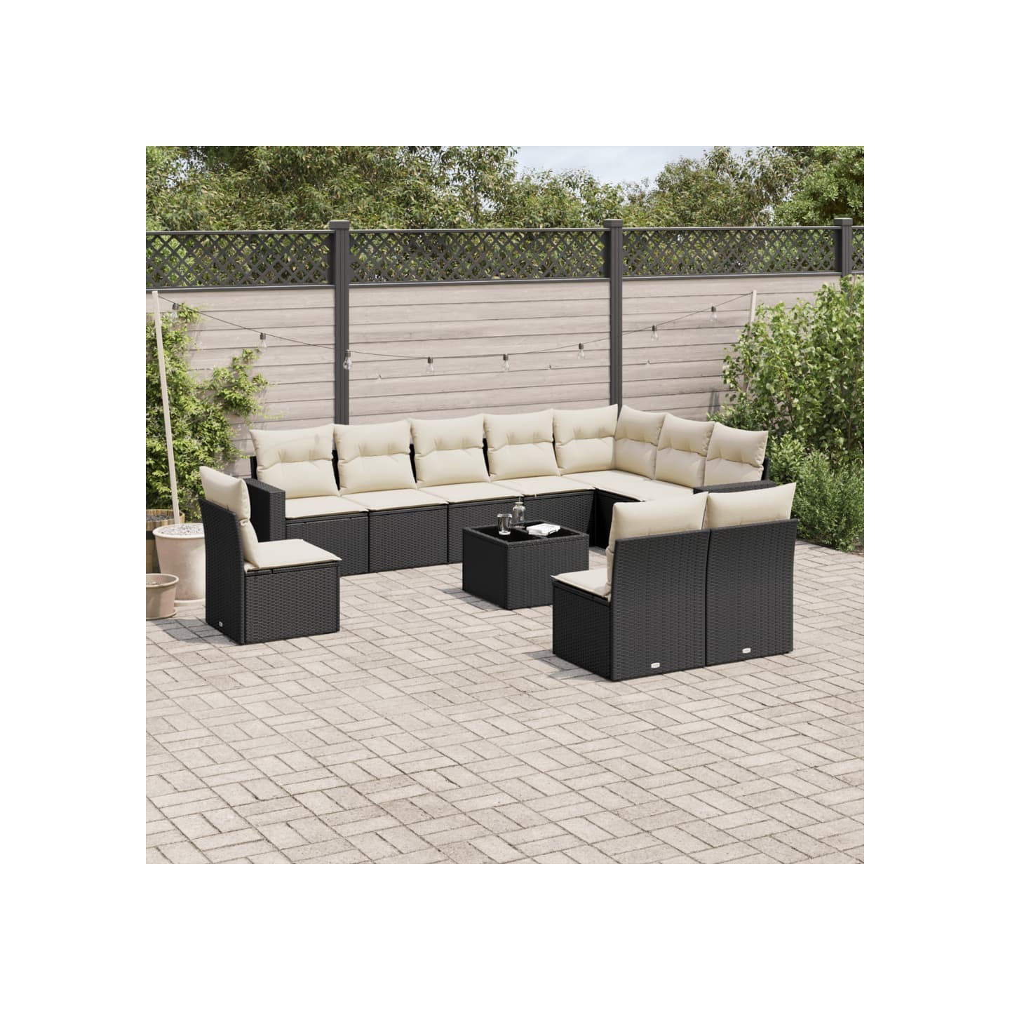 Salon de jardin 11 pcs avec coussins noir résine tressée