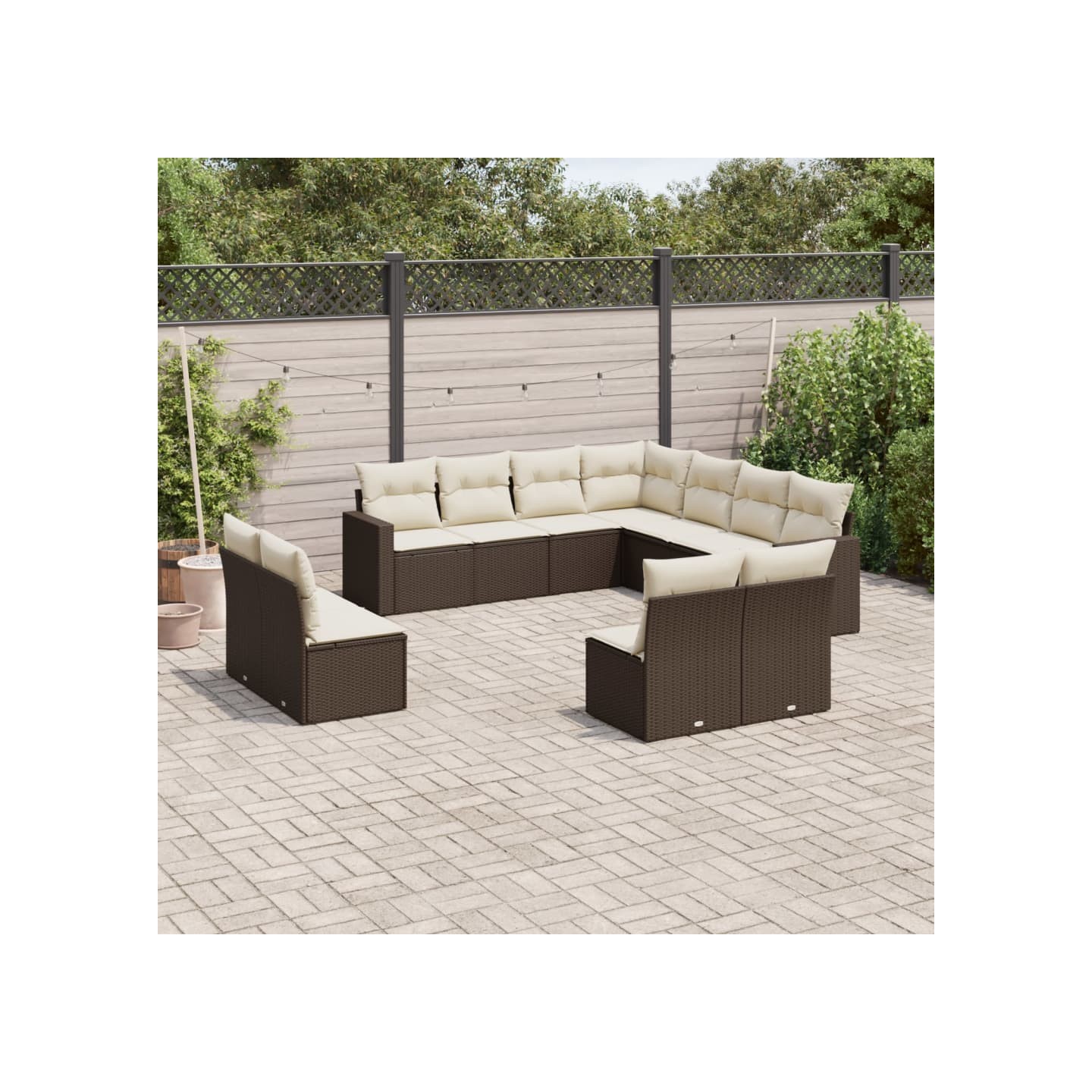 Salon de jardin et coussins 11 pcs marron résine tressée