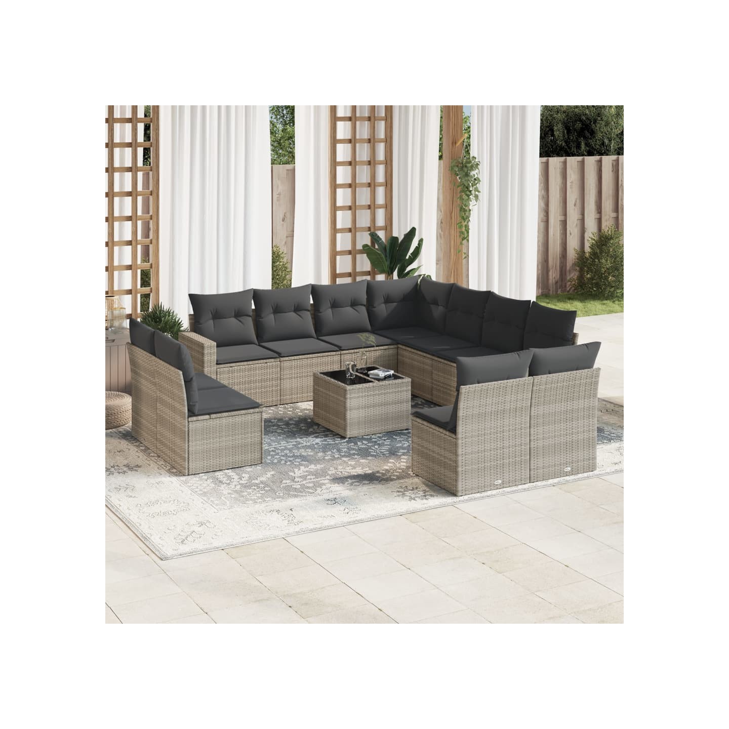 Salon de jardin avec coussins 12 pcs gris clair résine tressée