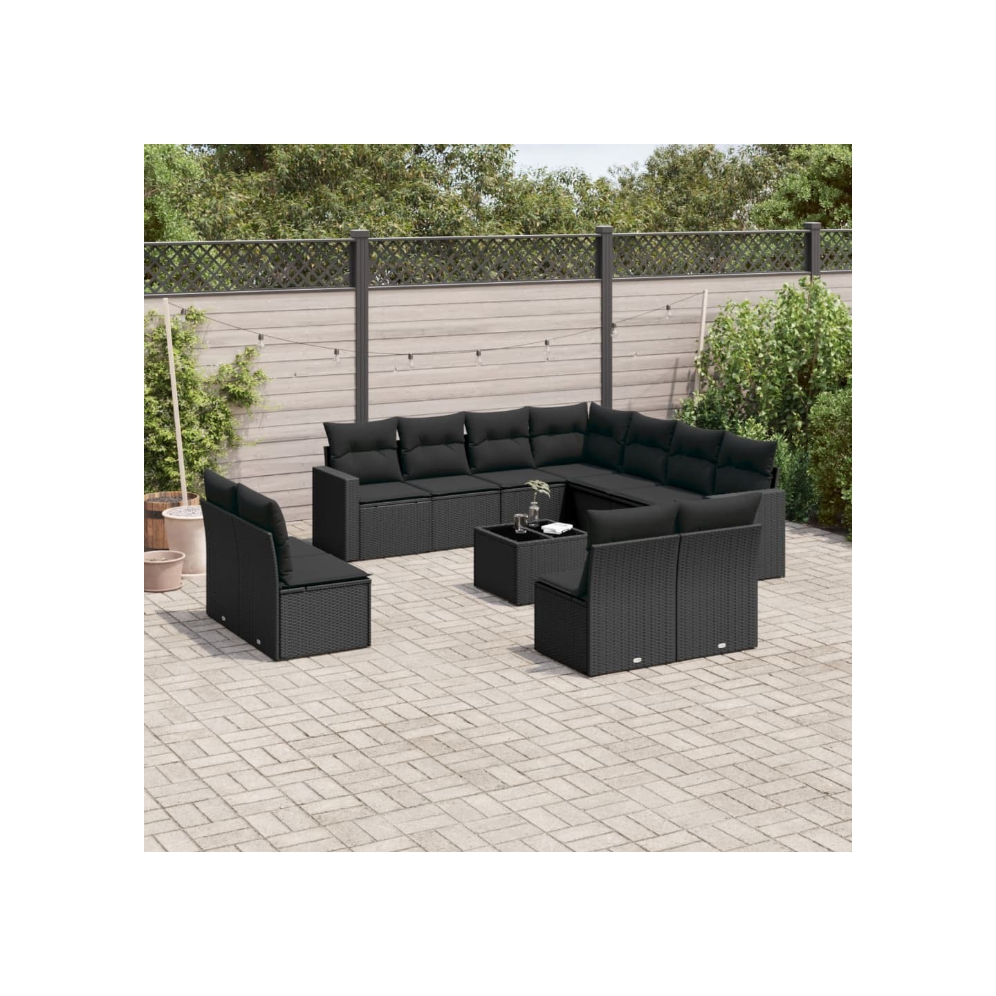 Salon de jardin 12 pcs avec coussins noir résine tressée