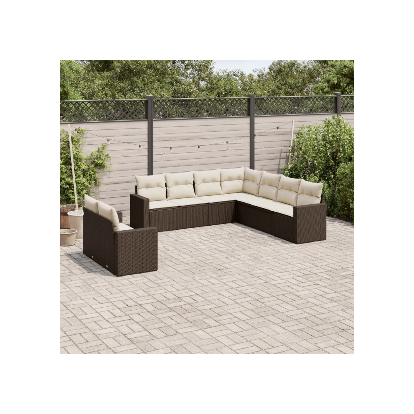 Salon de jardin avec coussins 9 pcs marron résine tressée
