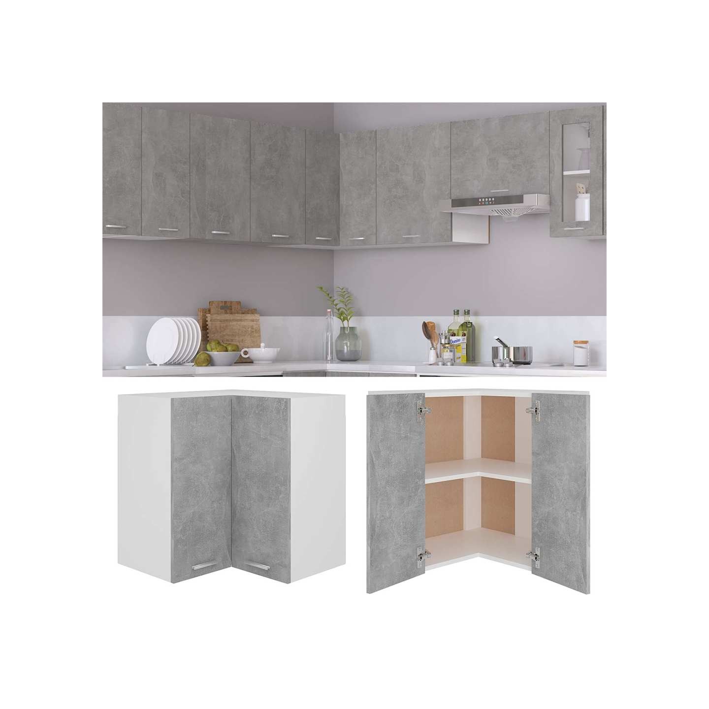 Armoire d'angle suspendue Lyon gris béton 57x57x60 cm