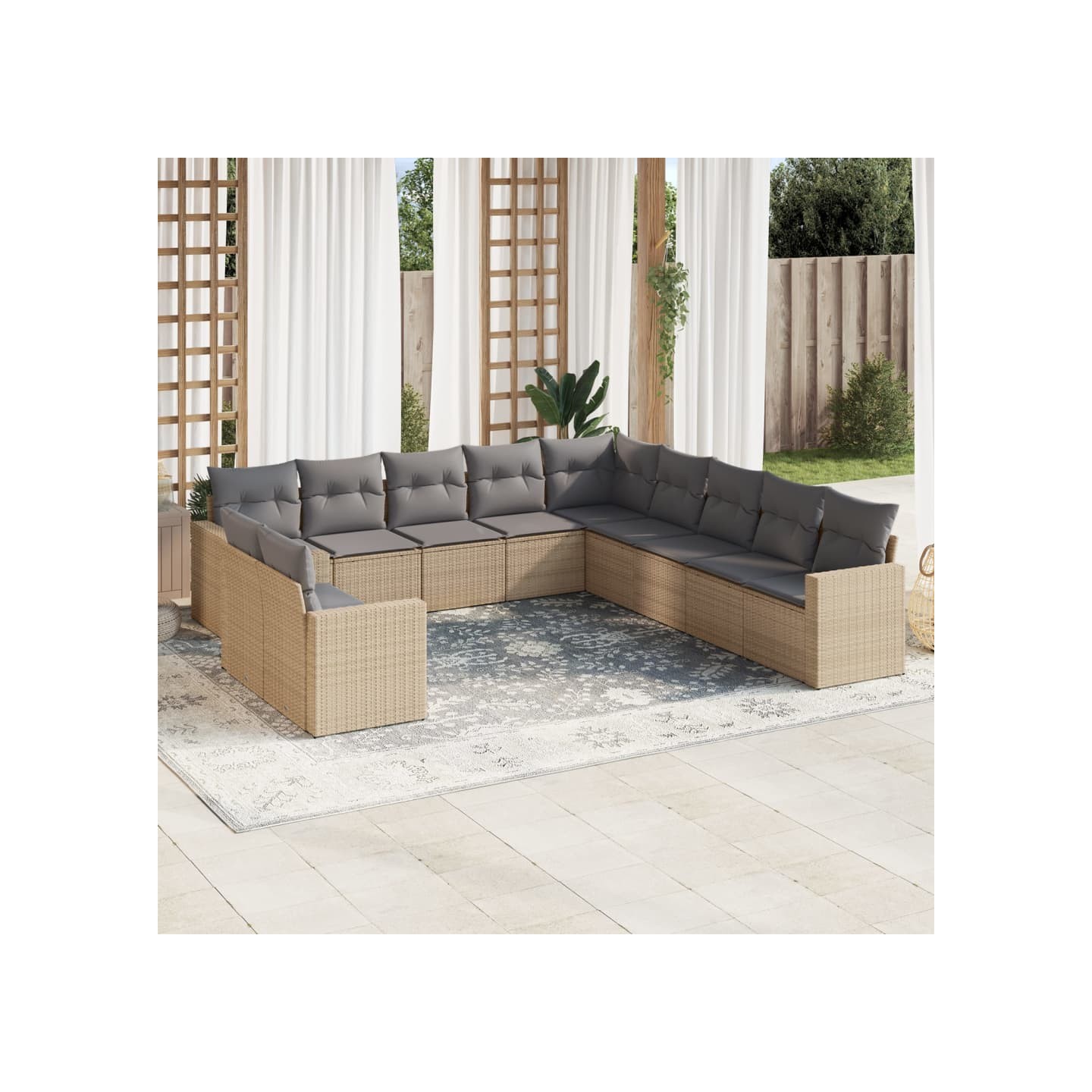 Salon de jardin 11 pcs avec coussins beige résine tressée