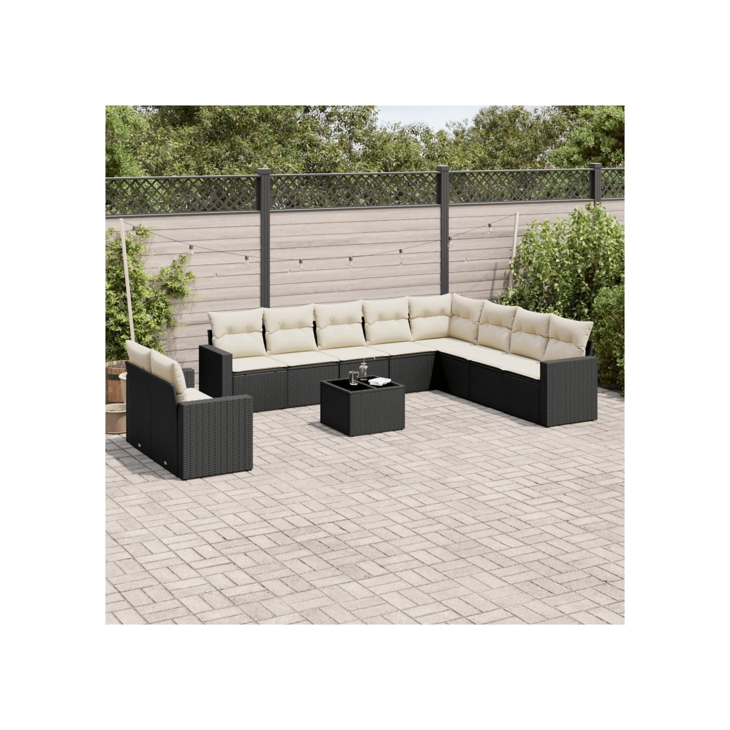 Salon de jardin 11 pcs avec coussins noir résine tressée