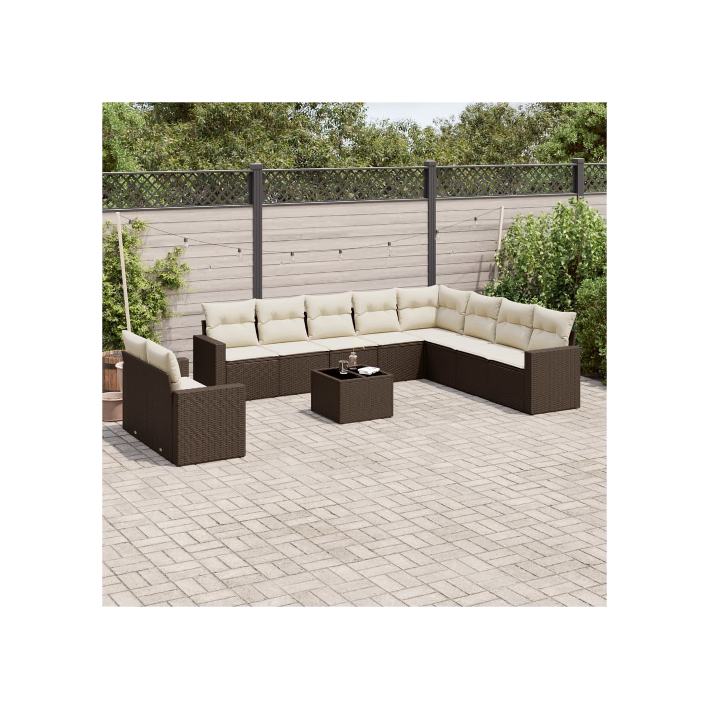 Salon de jardin et coussins 11 pcs marron résine tressée