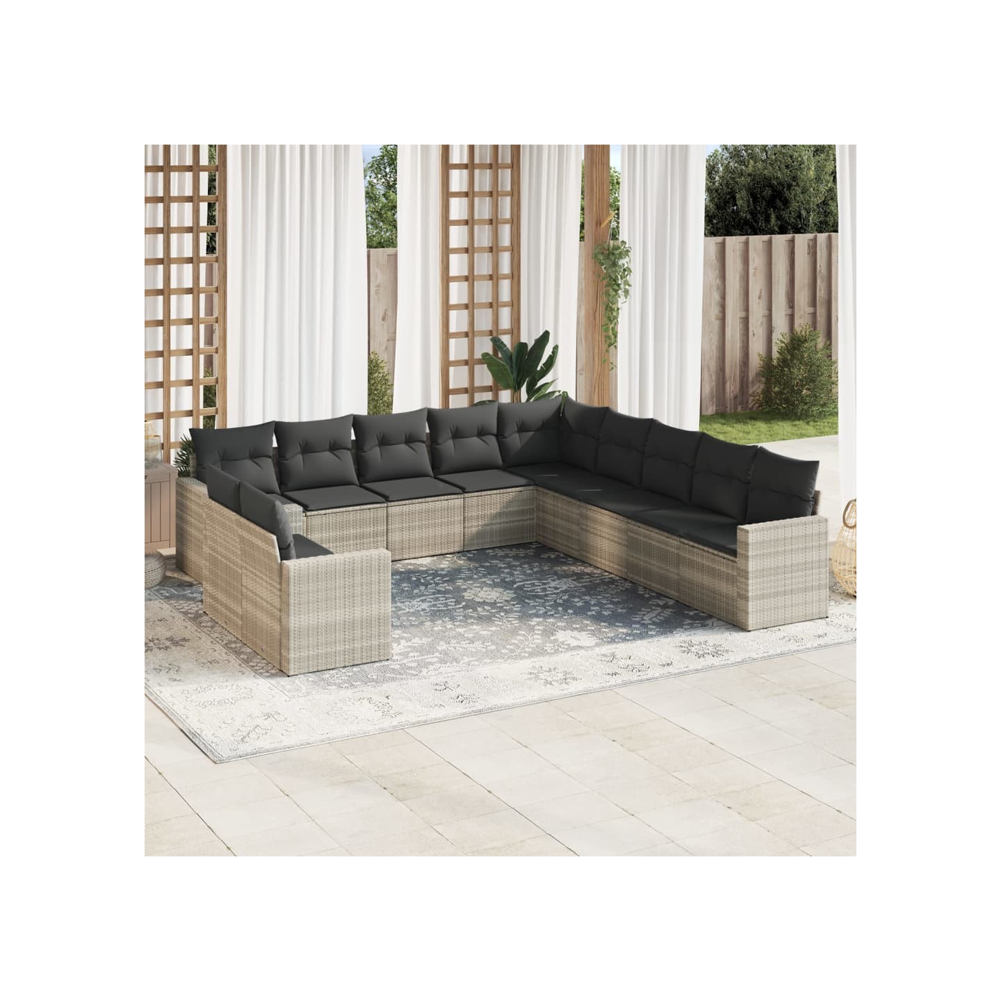 Salon de jardin 11 pcs avec coussins gris clair résine tressée