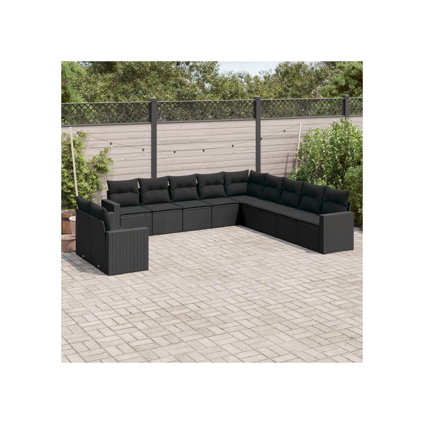 Salon de jardin 11 pcs avec coussins noir résine tressée
