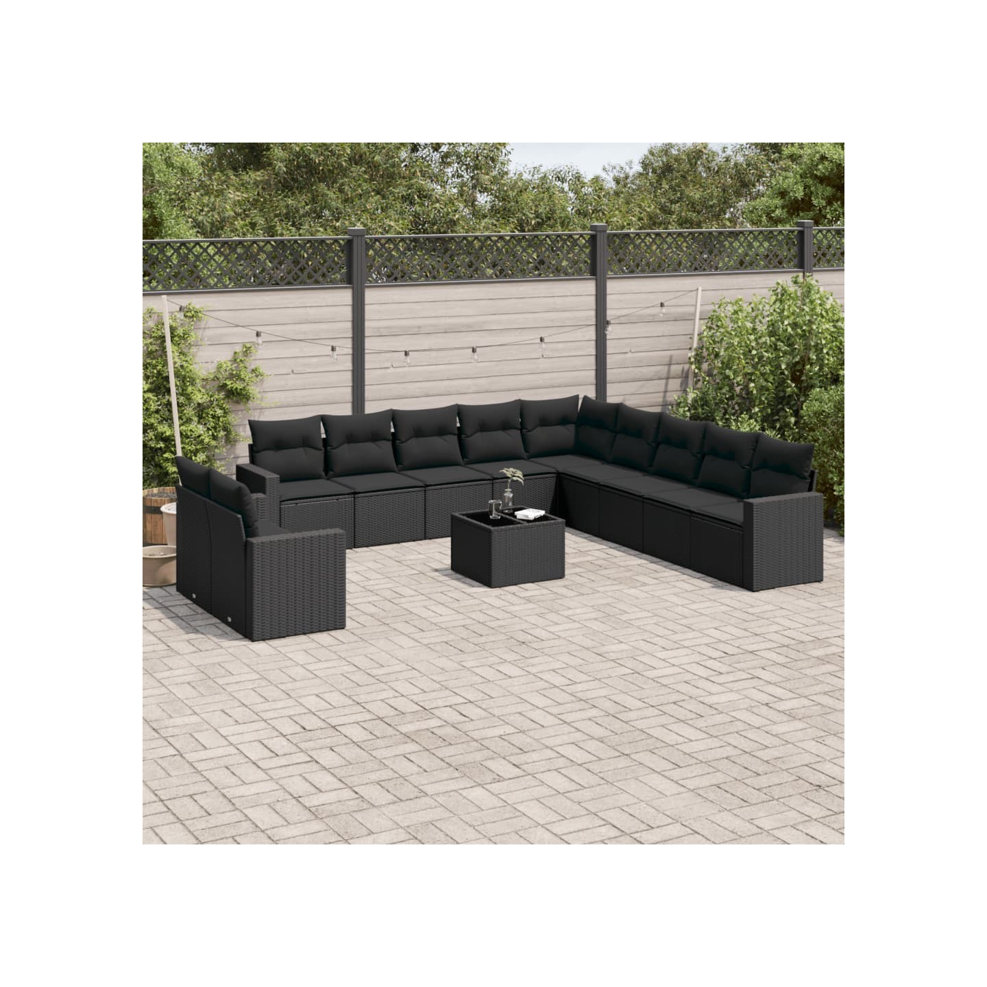 Salon de jardin 12 pcs avec coussins noir résine tressée
