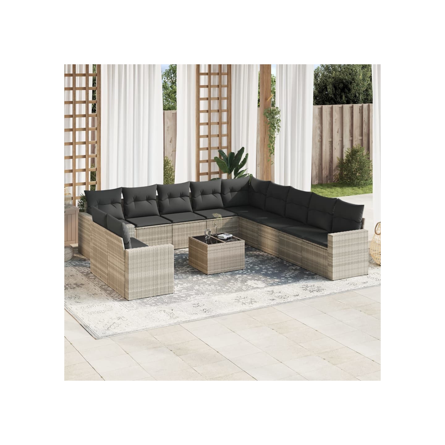 Salon de jardin avec coussins 12 pcs gris clair résine tressée