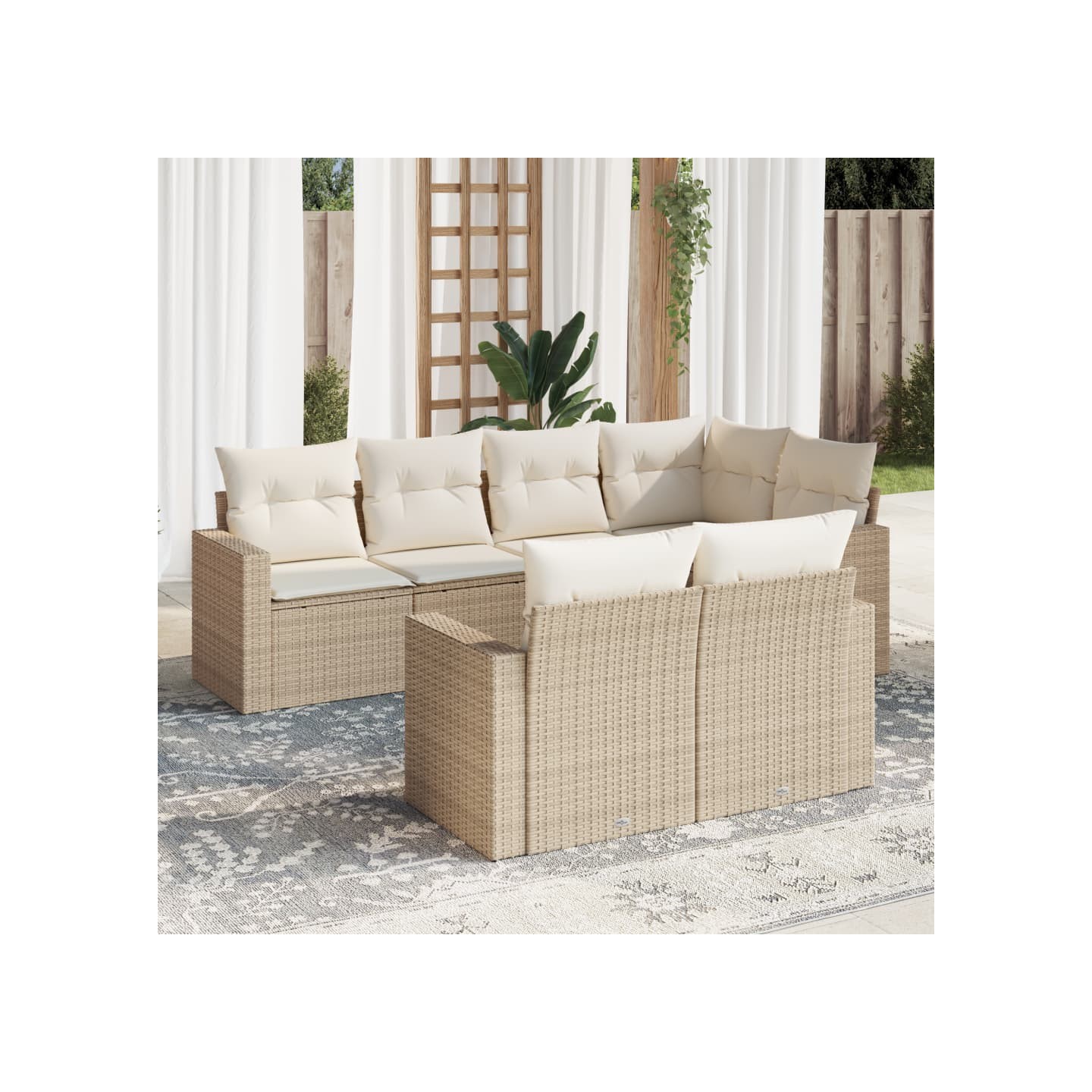 Salon de jardin avec coussins 7 pcs beige résine tressée