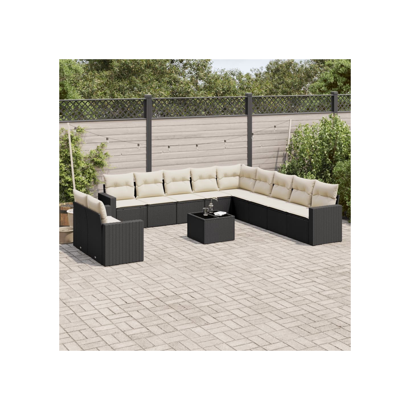 Salon de jardin 12 pcs avec coussins noir résine tressée