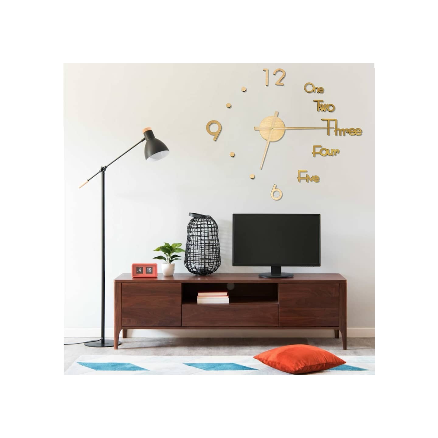Horloge murale 3D Design moderne Doré 100 cm XXL