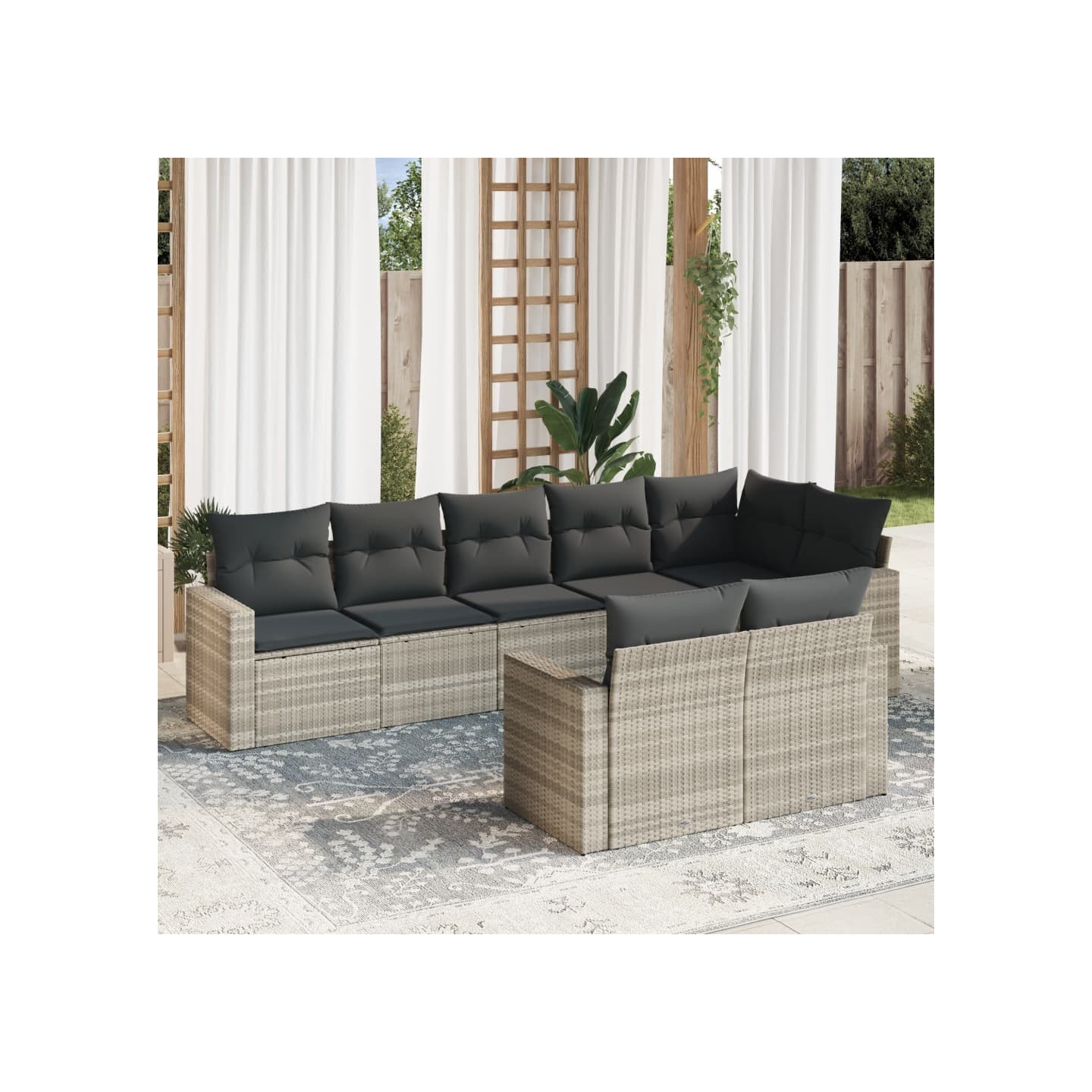 Salon de jardin 8 pcs avec coussins gris clair résine tressée