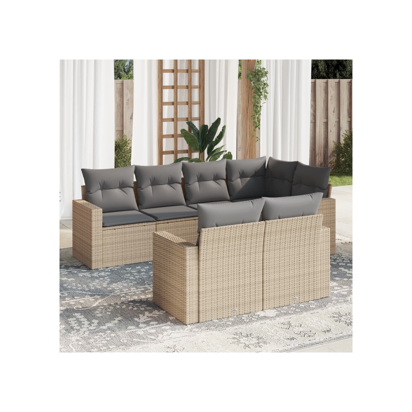 Salon de jardin avec coussins 7 pcs beige résine tressée