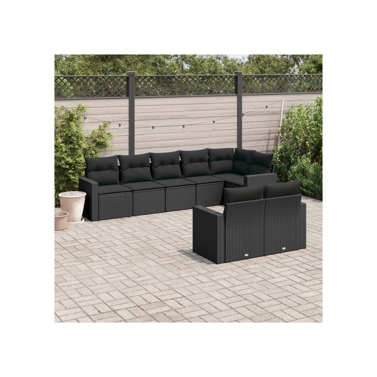 Salon de jardin 8 pcs avec coussins noir résine tressée