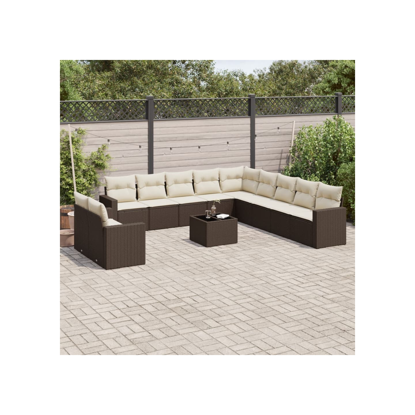 Salon de jardin avec coussins 12 pcs marron résine tressée