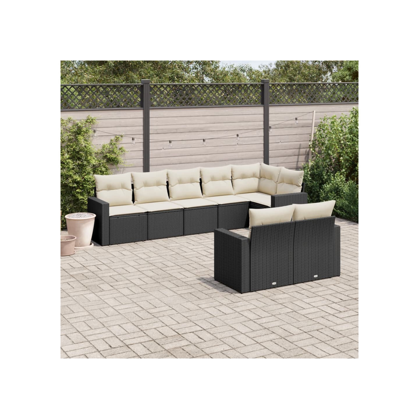 Salon de jardin 8 pcs avec coussins noir résine tressée