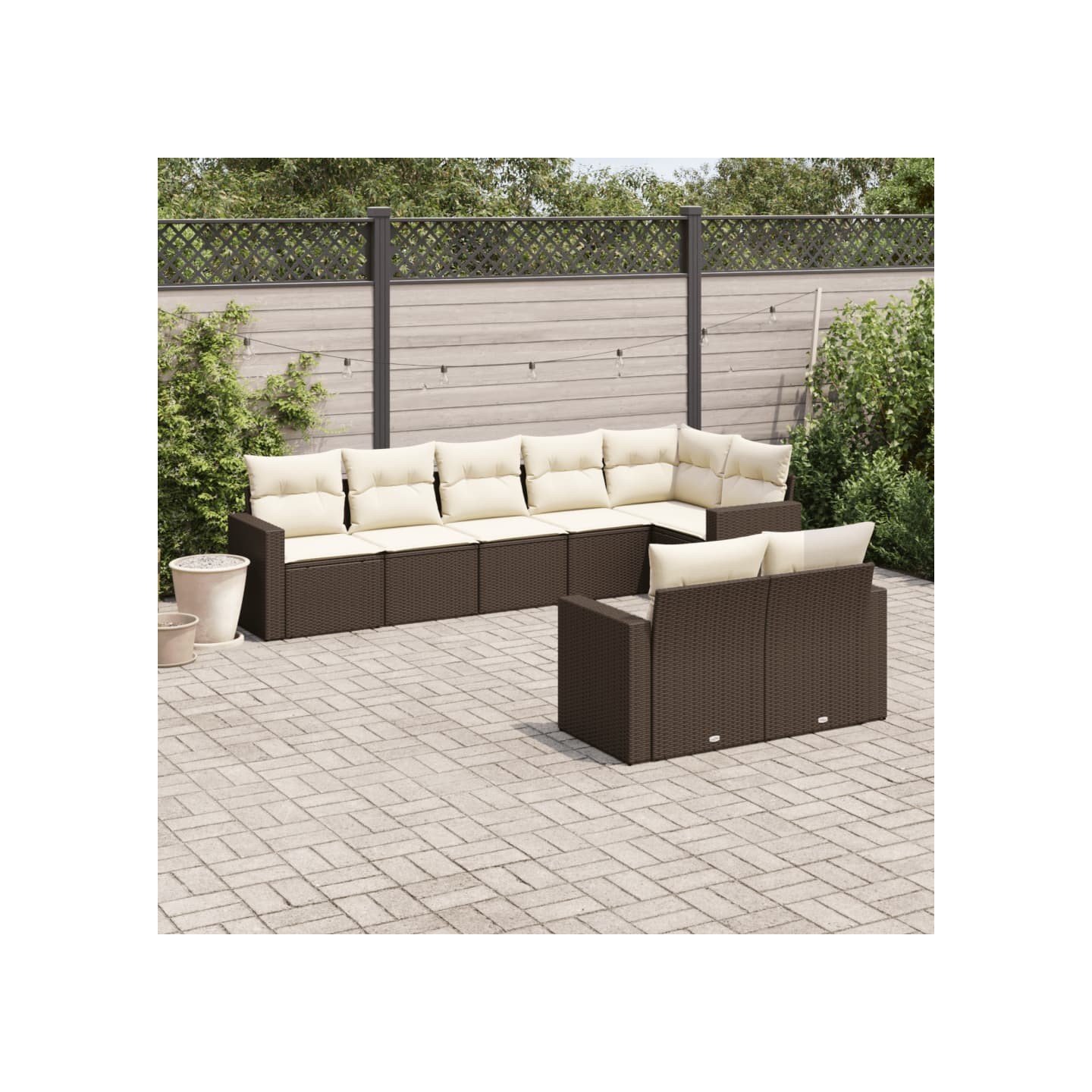 Salon de jardin 8 pcs avec coussins marron résine tressée