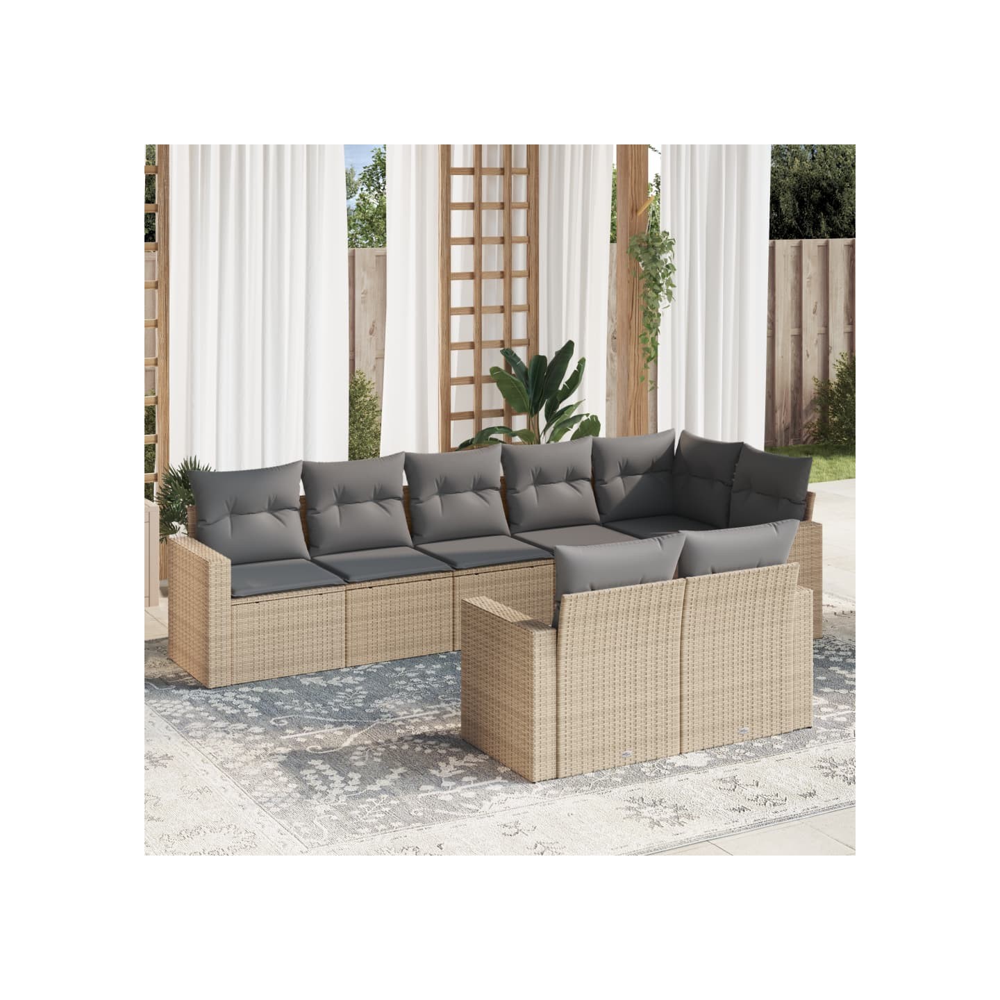 Salon de jardin avec coussins 8 pcs beige résine tressée