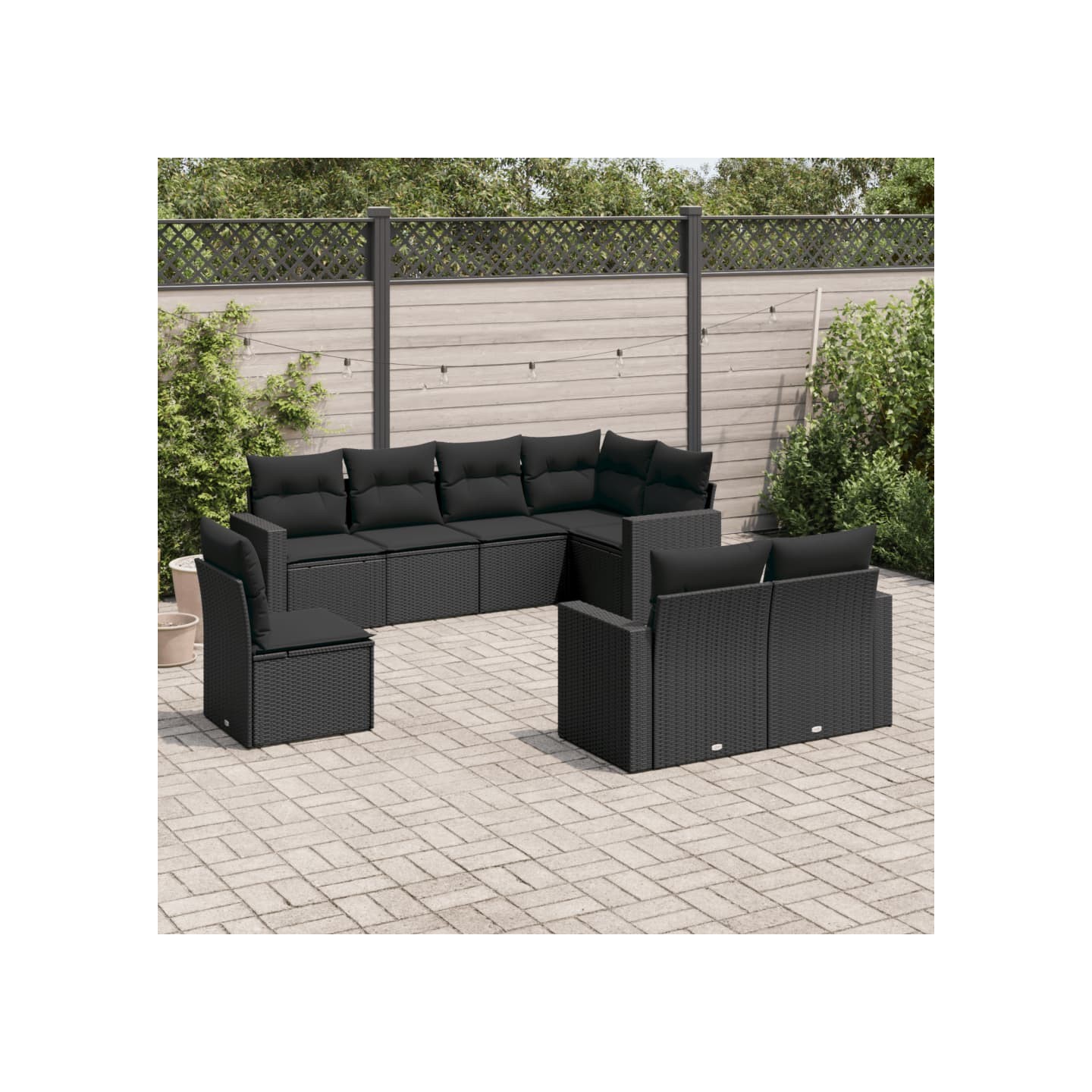 Salon de jardin 8 pcs avec coussins noir résine tressée