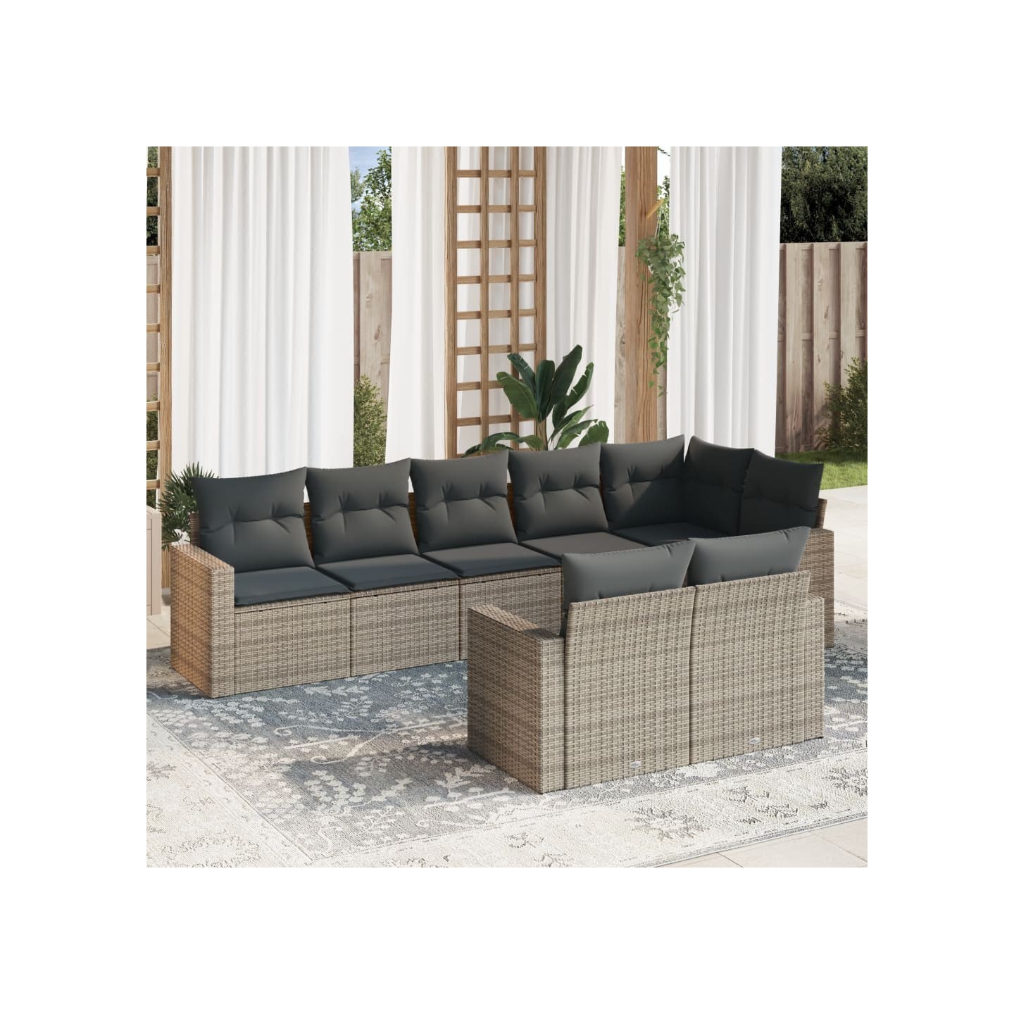 Salon de jardin 8 pcs avec coussins gris résine tressée