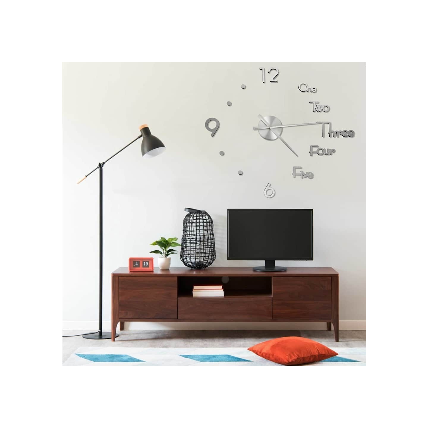 Horloge murale 3D Design moderne Argenté 100 cm XXL